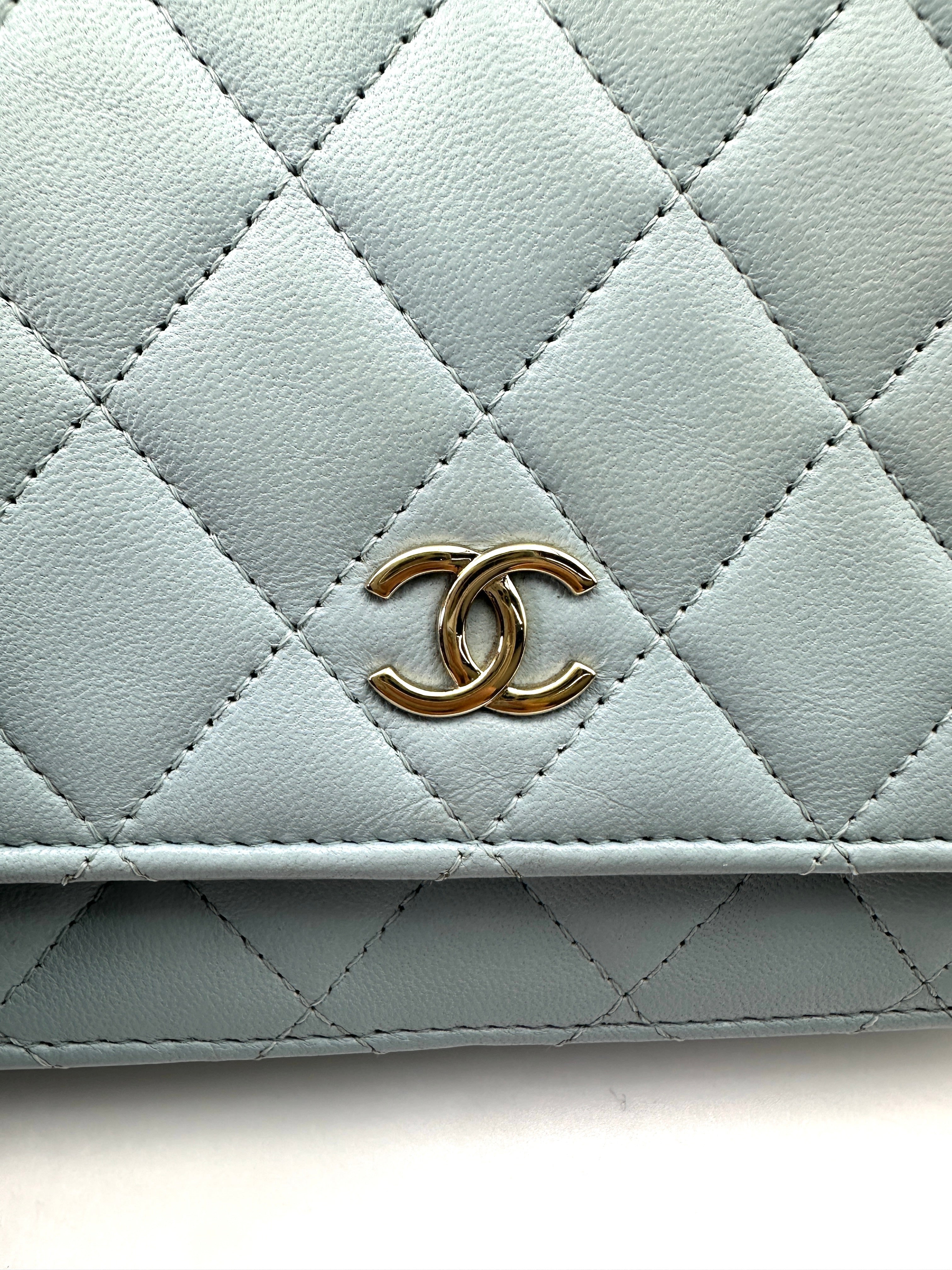 Chanel 22P Light Blue Quilted Lambskin Wallet On Chain(XL***XJ) IRIS139