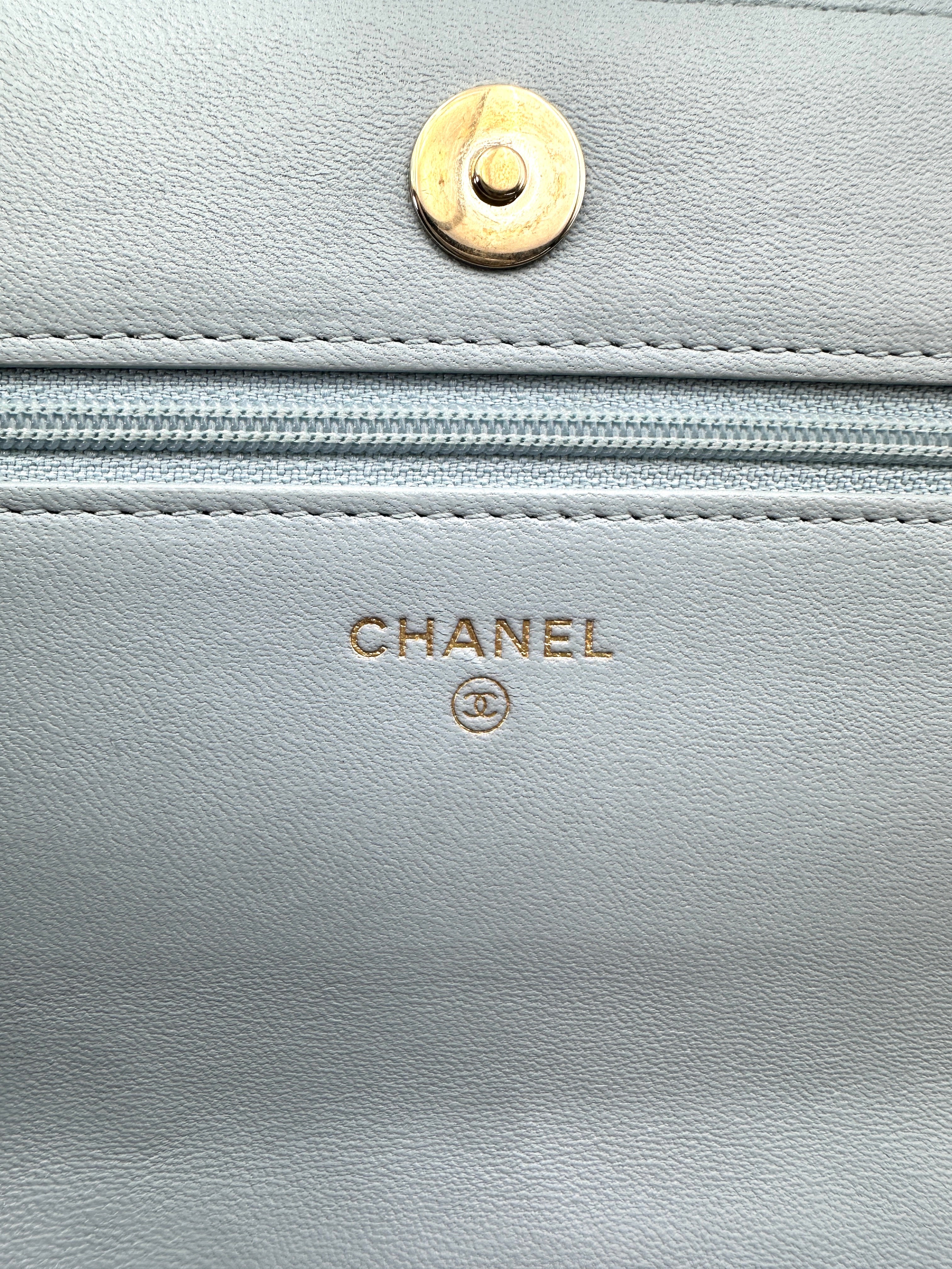 Chanel 22P Light Blue Quilted Lambskin Wallet On Chain(XL***XJ) IRIS139