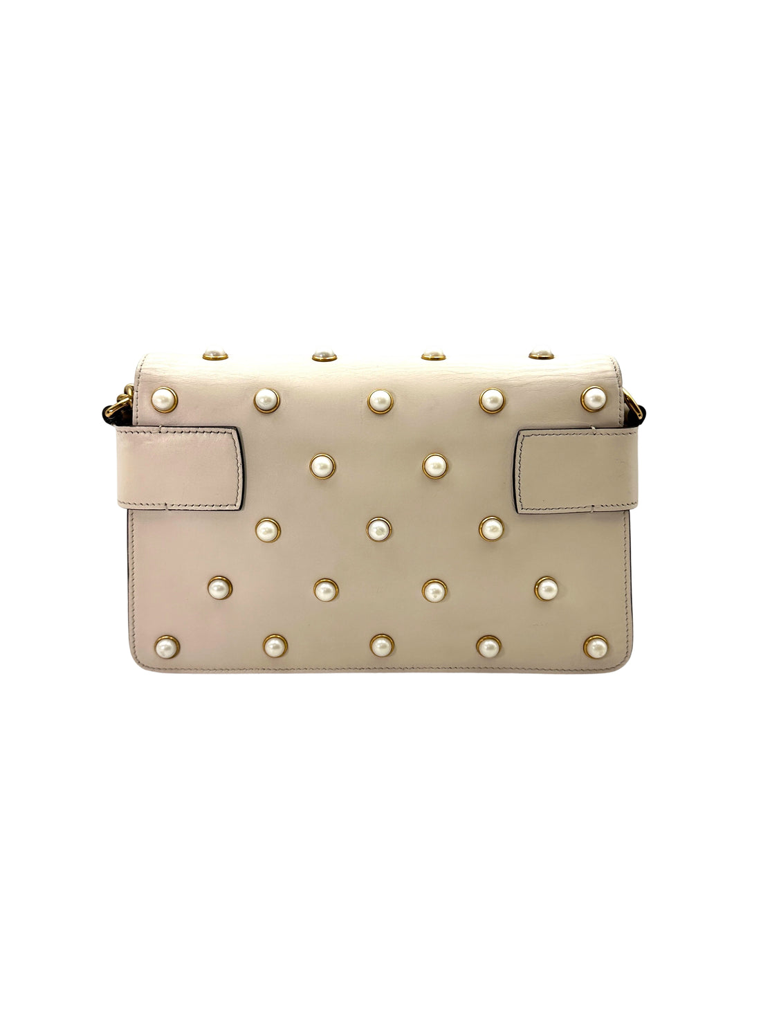 Gucci Queen Margaret Broadway Bee White Leather Pearl Studded Shoulder Bag GG833