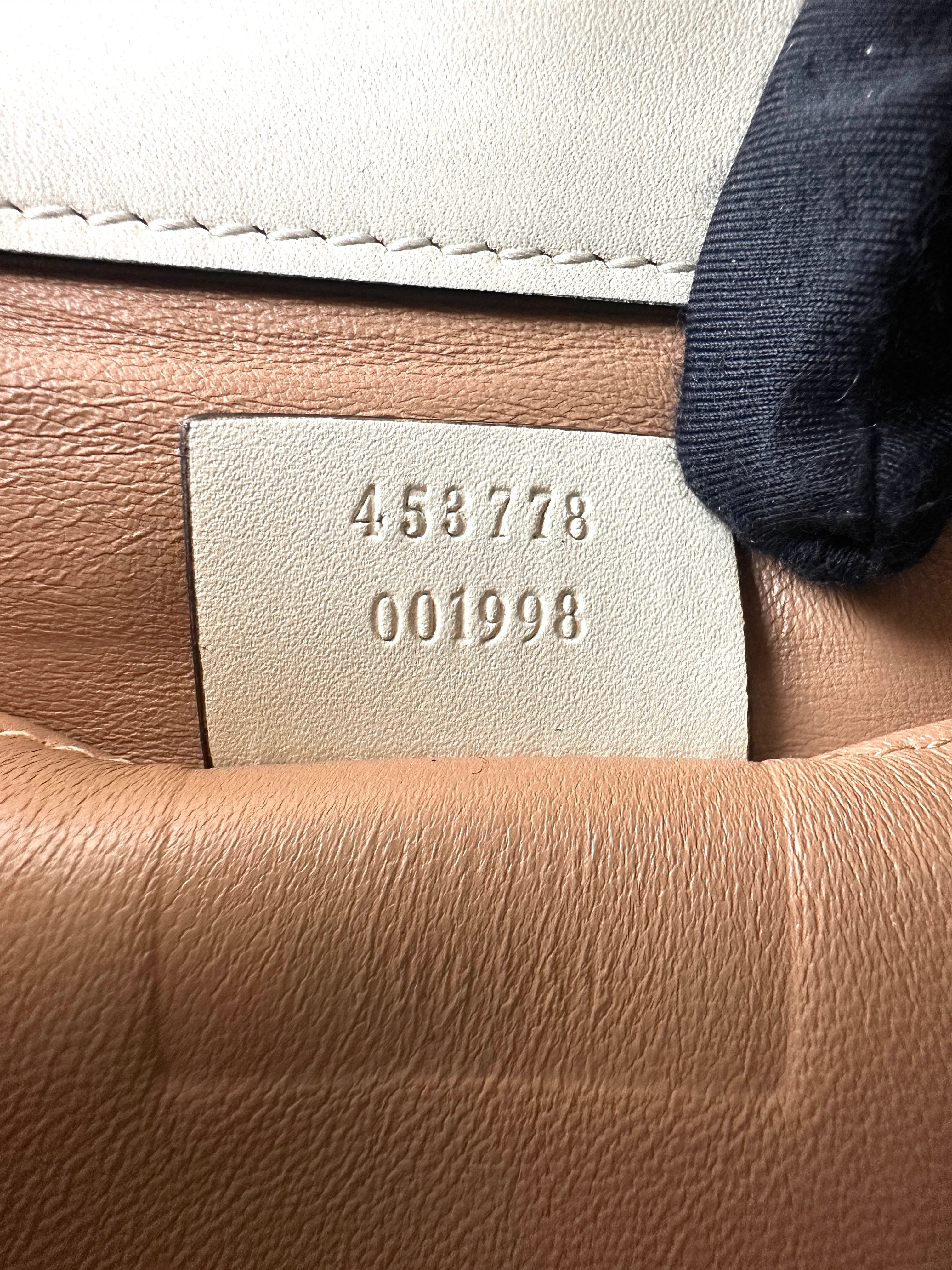 Gucci Queen Margaret Broadway Bee White Leather Pearl Studded Shoulder Bag GG833