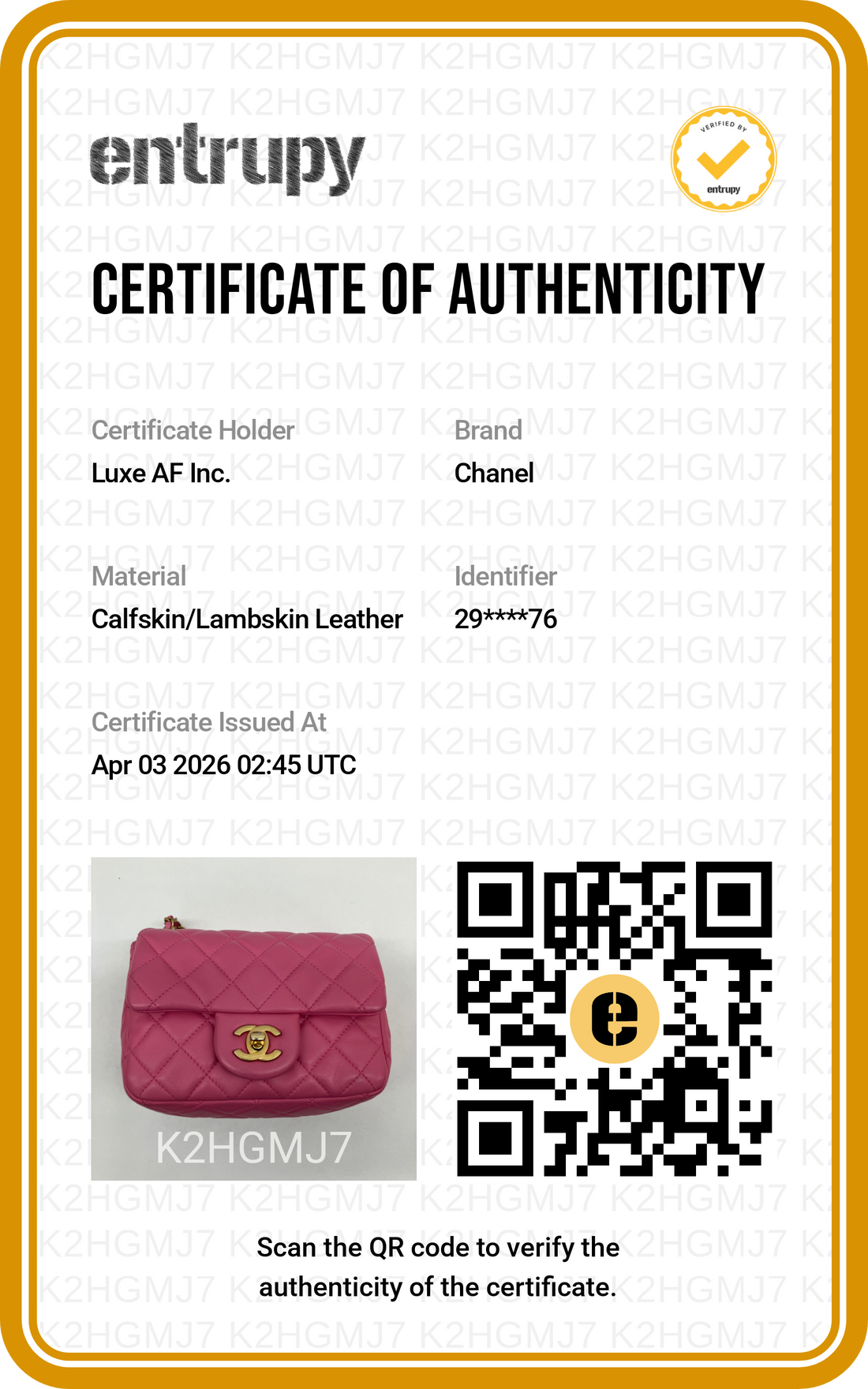 Chanel Pink Quilted Lambskin Mini Square Flap Bag With Gold Hardware(29***76) CC1701