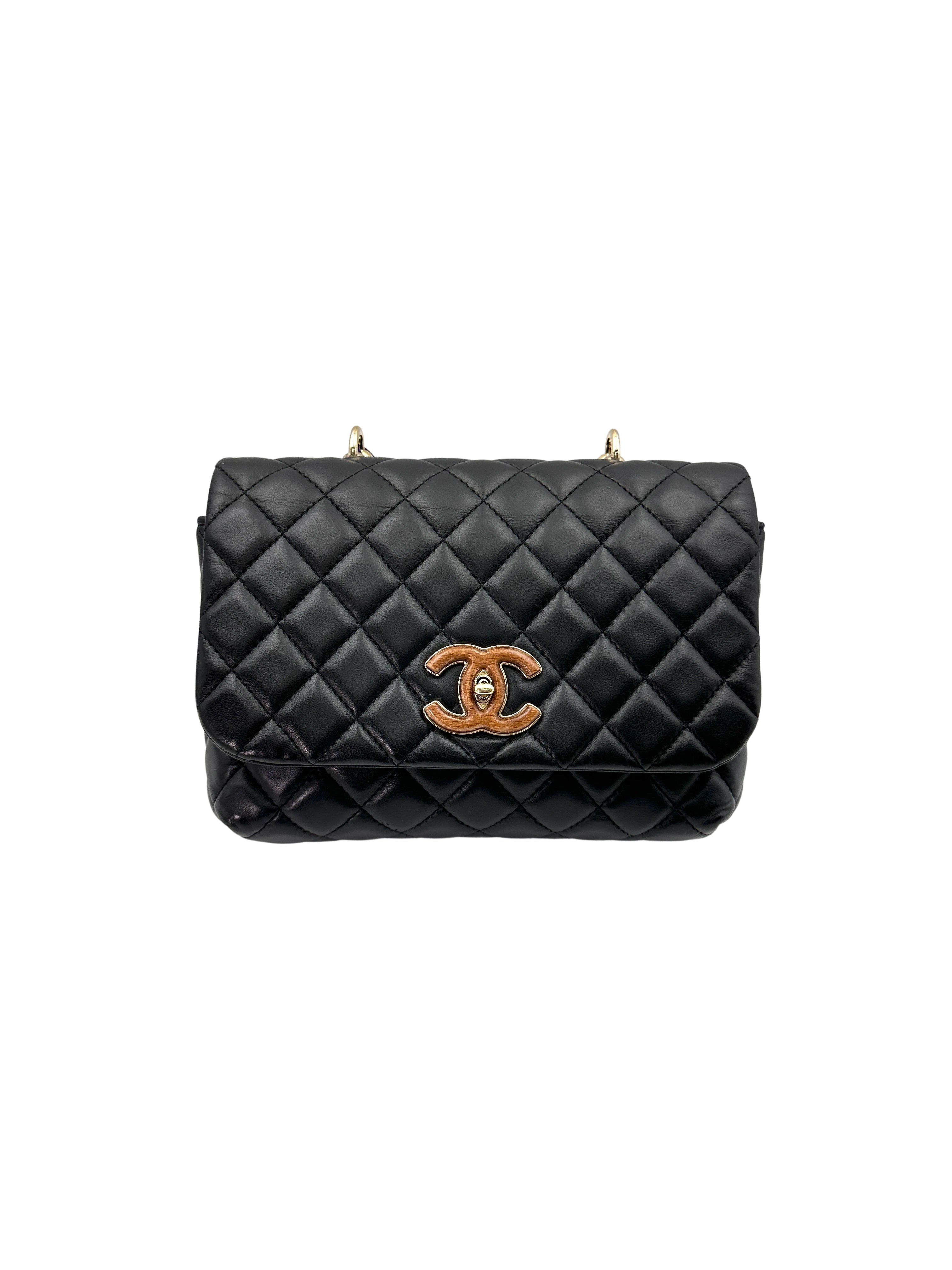Chanel "Knock On Wood" Black Quilted Leather Top Handle Flap Bag(26***01) IRIS142