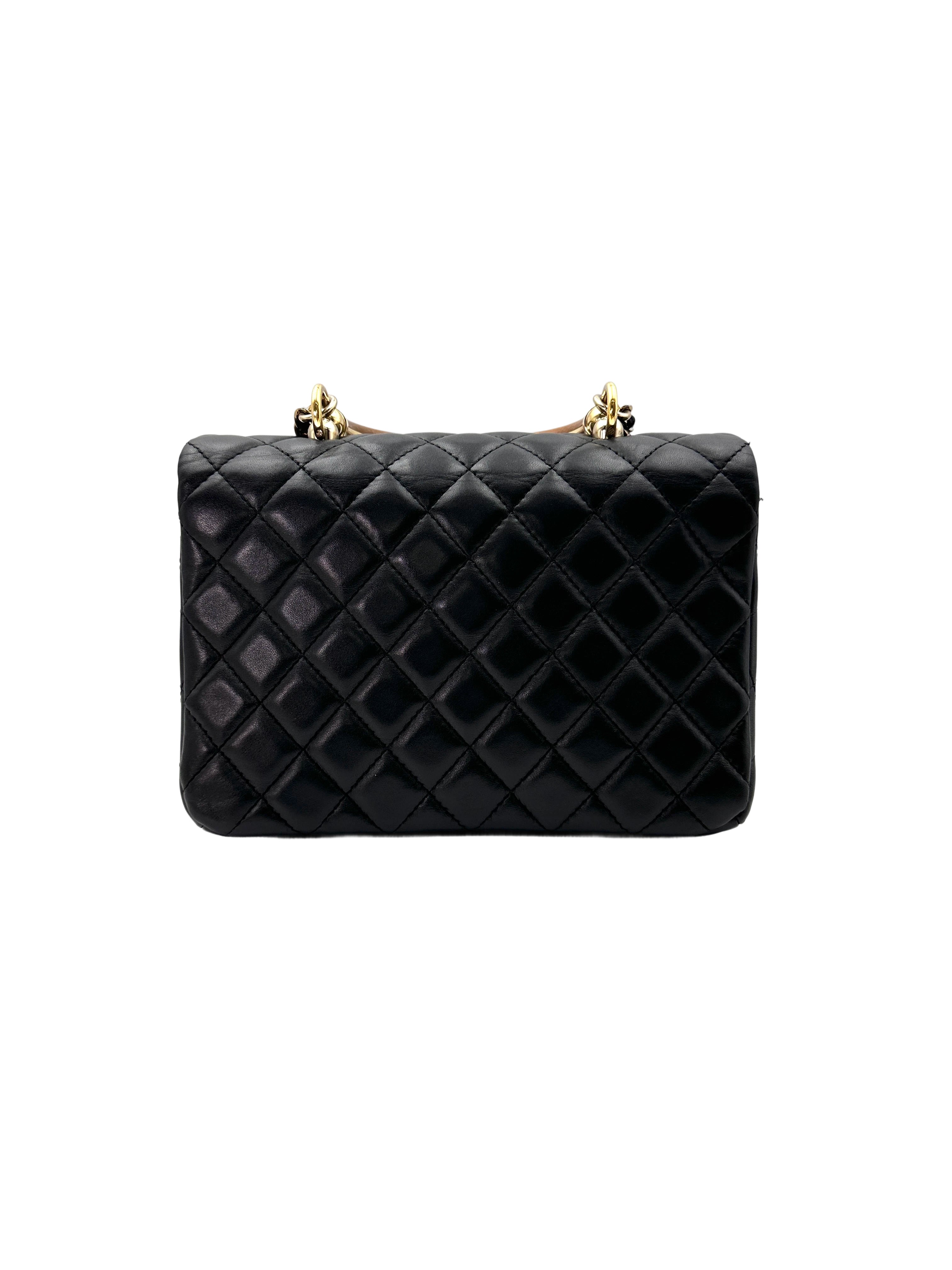 Chanel "Knock On Wood" Black Quilted Leather Top Handle Flap Bag(26***01) IRIS142