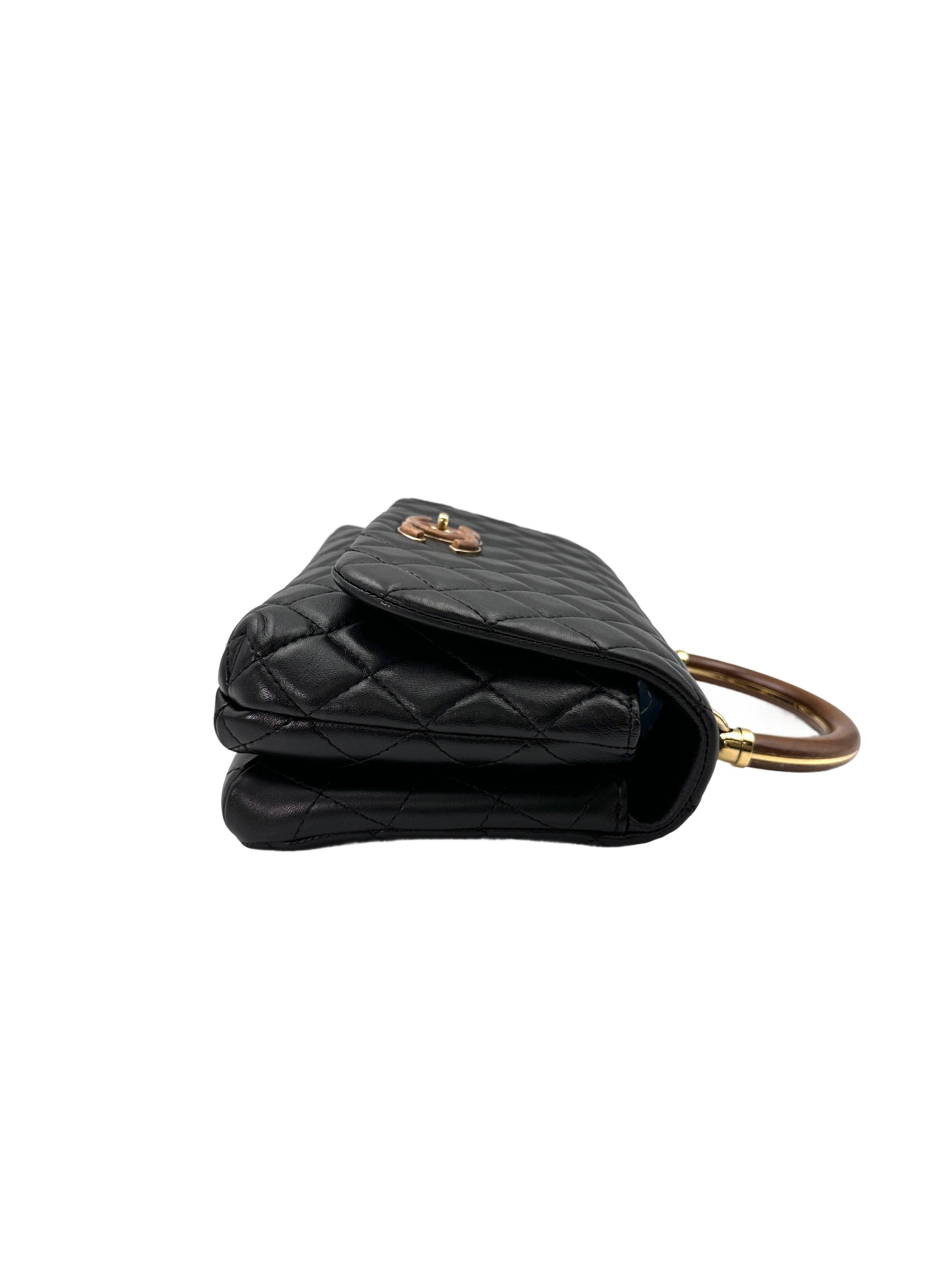 Chanel "Knock On Wood" Black Quilted Leather Top Handle Flap Bag(26***01) IRIS142