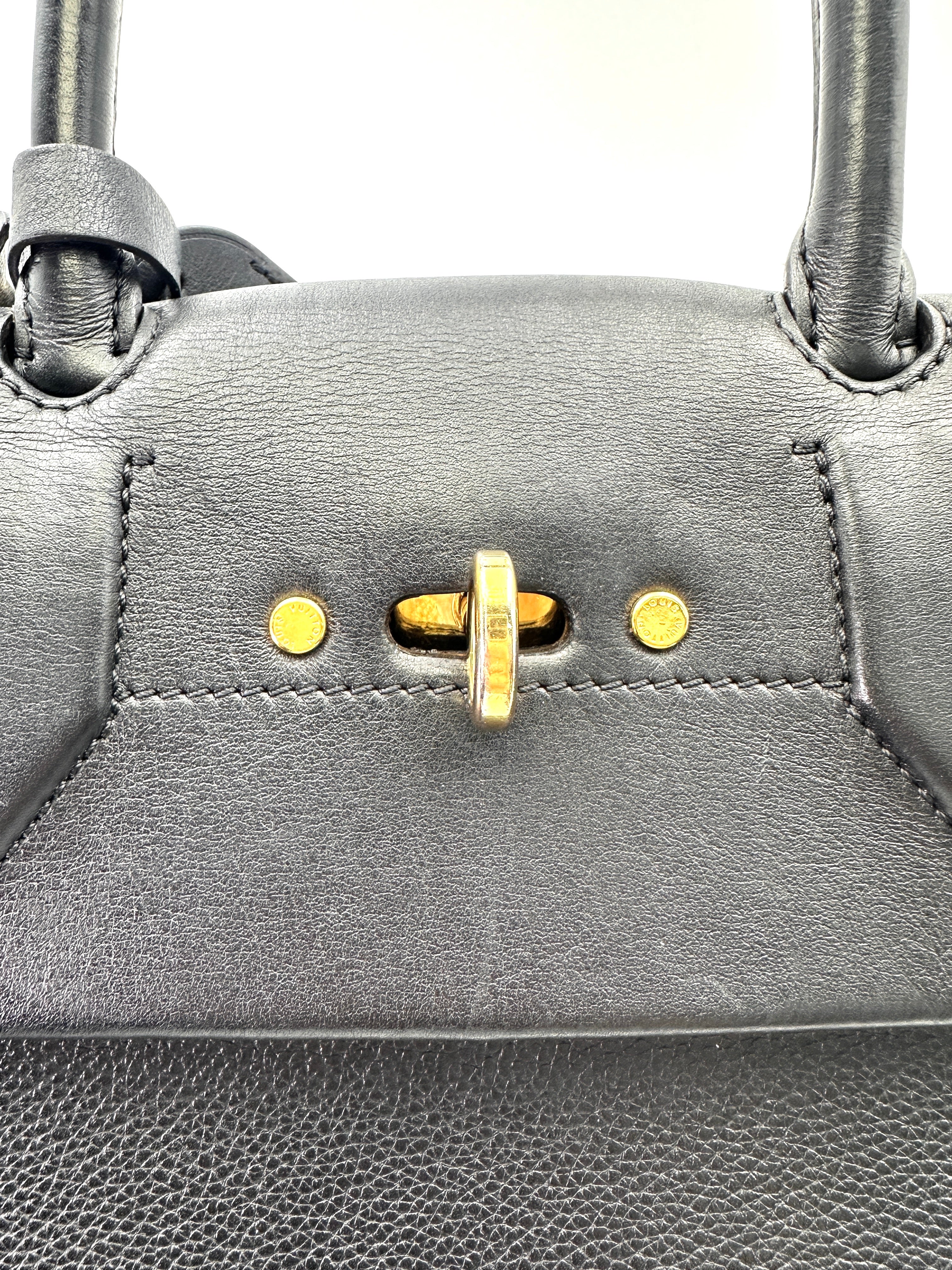 Louis Vuitton City Steamer Black Grained Leather Handle Bag With Gold Hardware LV2393