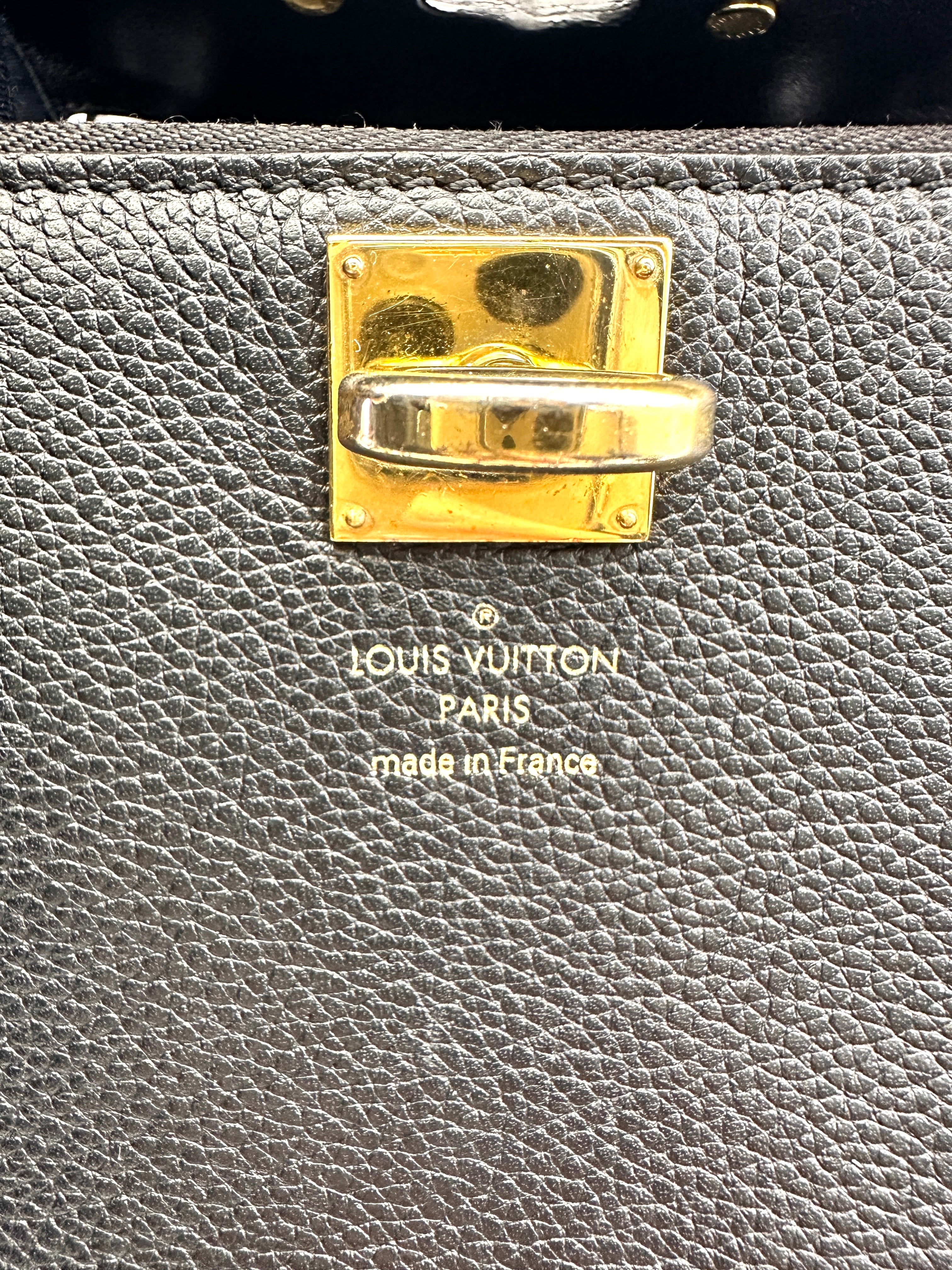 Louis Vuitton City Steamer Black Grained Leather Handle Bag With Gold Hardware LV2393