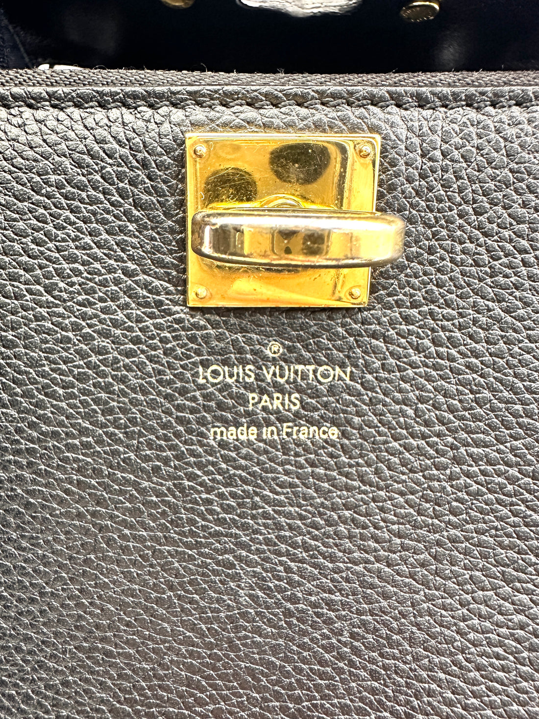 Louis Vuitton City Steamer Black Grained Leather Handle Bag With Gold Hardware LV2393