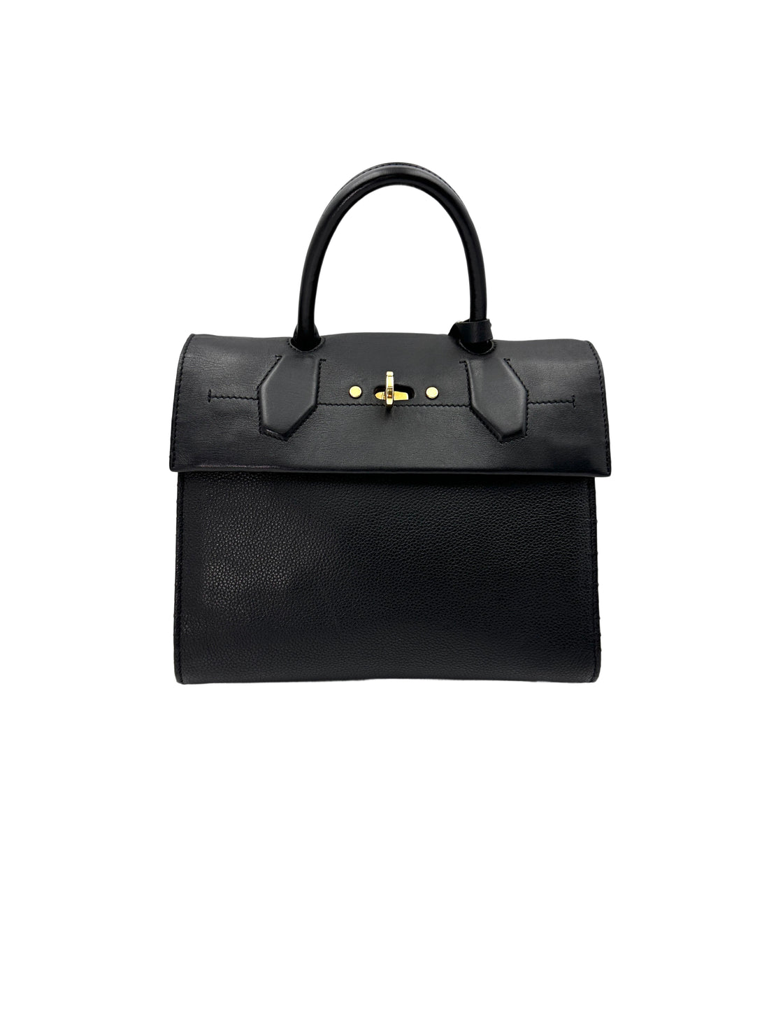 Louis Vuitton City Steamer Black Grained Leather Handle Bag With Gold Hardware LV2393
