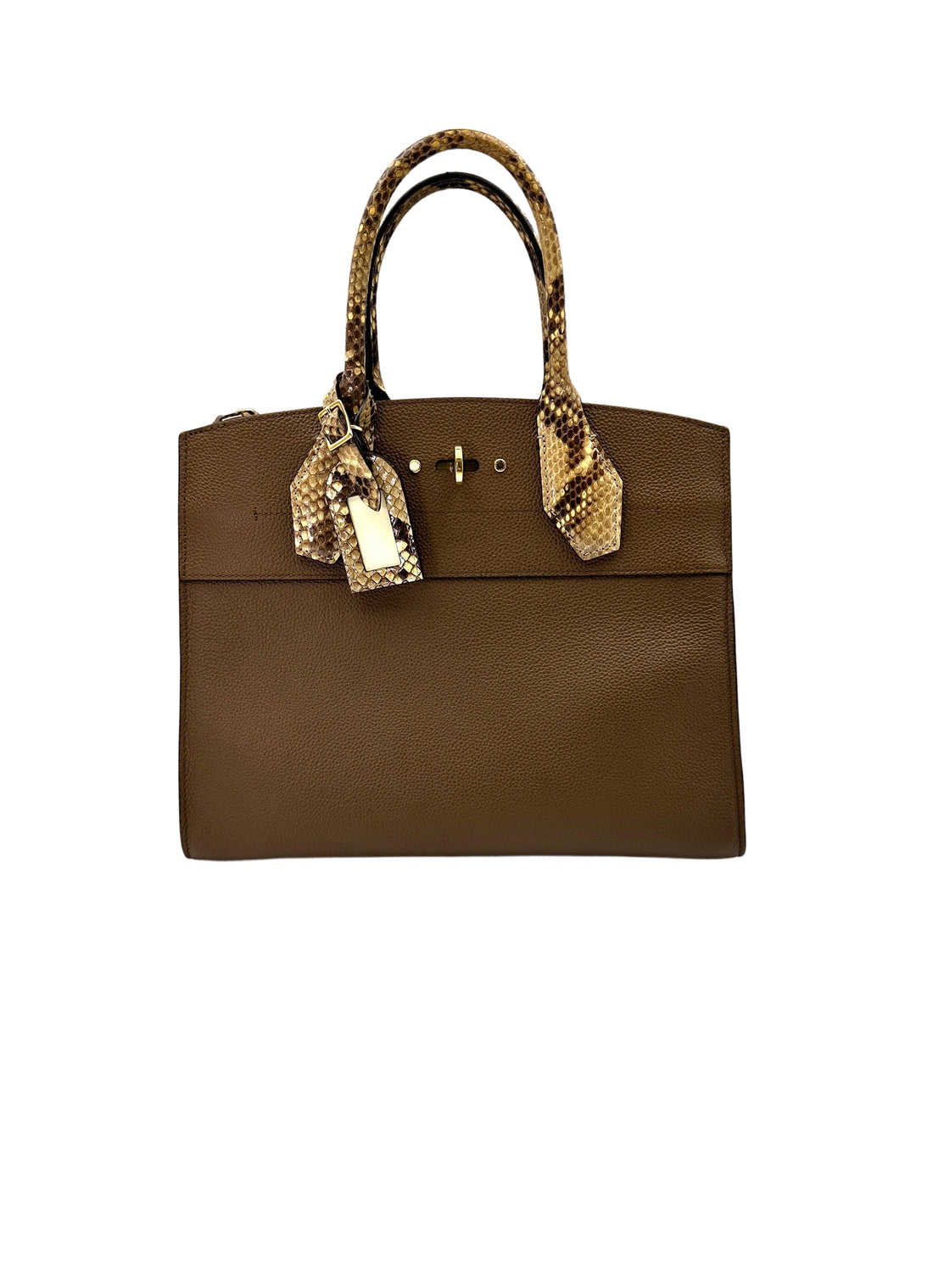 Louis Vuitton City Steamer MM Beige Taurillon Leather & Python Trim Handle Bag LV2389