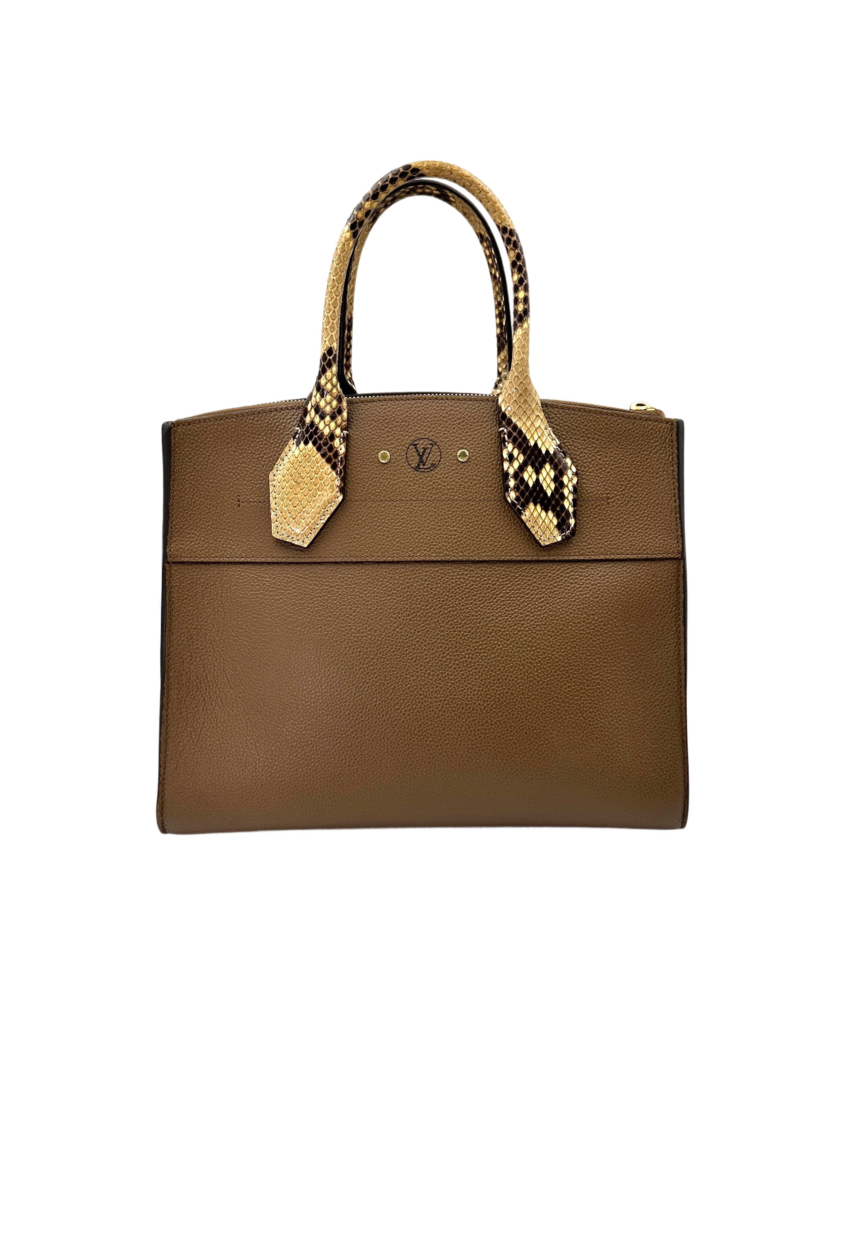 Louis Vuitton City Steamer MM Beige Taurillon Leather & Python Trim Handle Bag LV2389