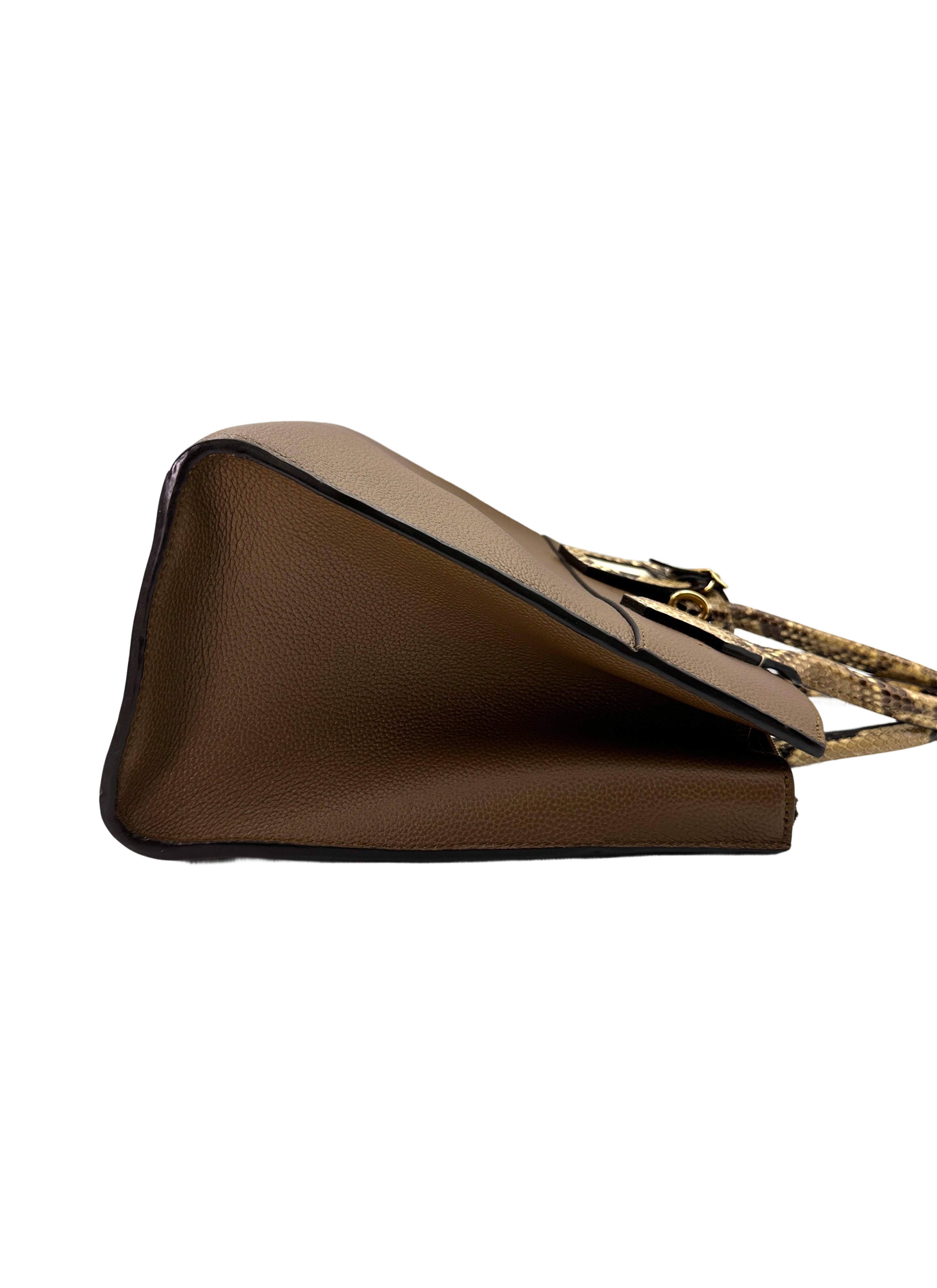 Louis Vuitton City Steamer MM Beige Taurillon Leather & Python Trim Handle Bag LV2389
