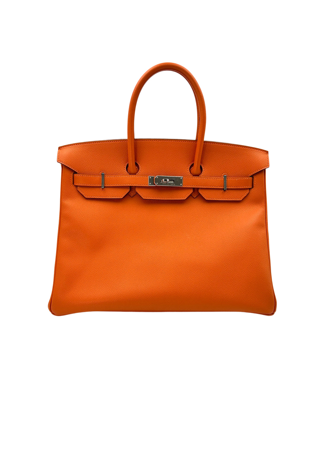 Hermes Birkin35 Orange Leather Handle Bag With Silver Hardware HR88