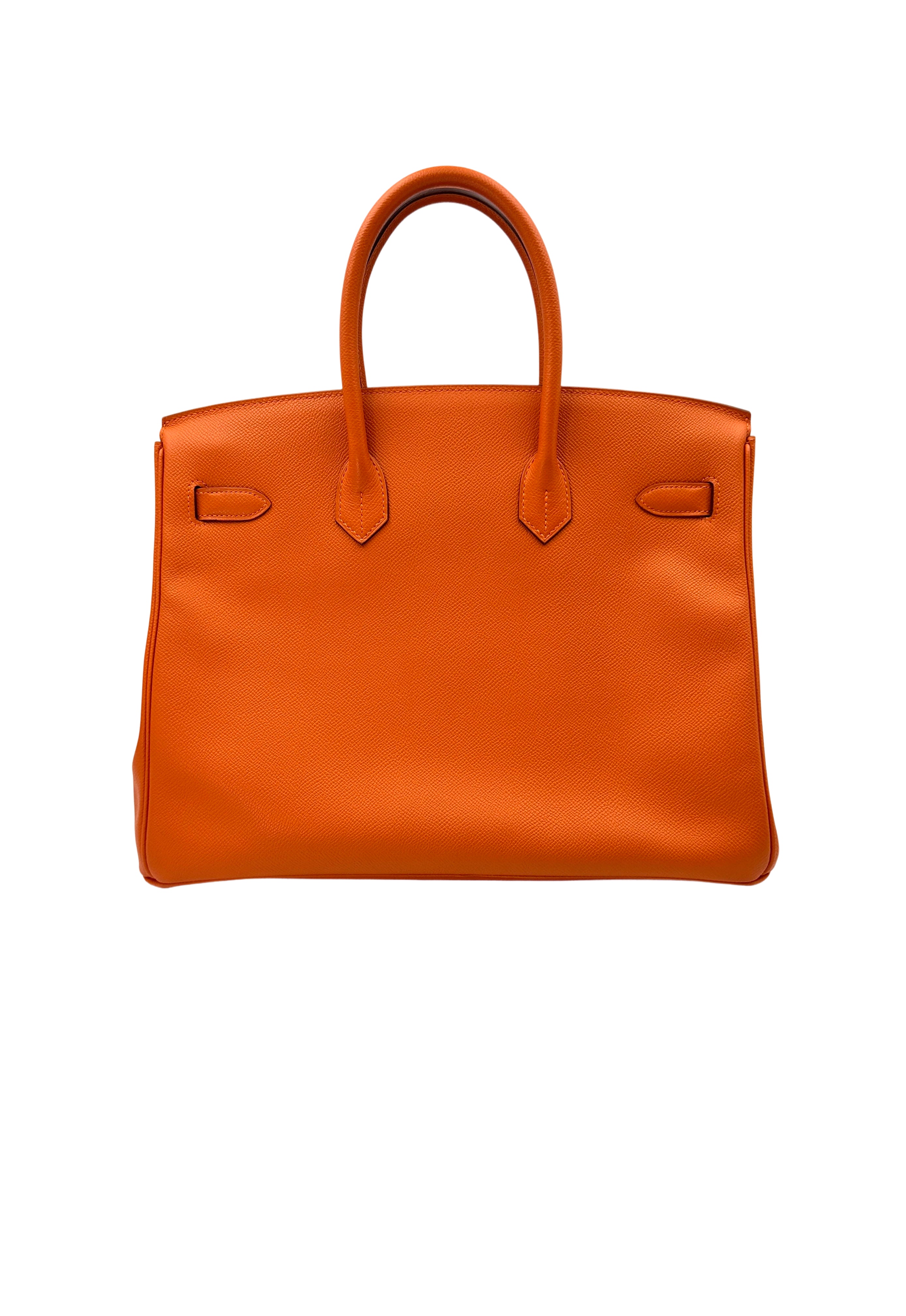 Hermes Birkin35 Orange Leather Handle Bag With Silver Hardware HR88