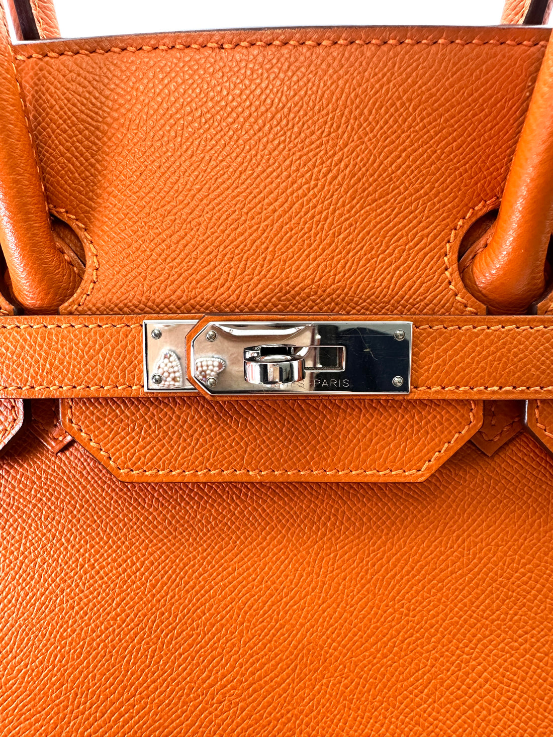 Hermes Birkin35 Orange Leather Handle Bag With Silver Hardware HR88
