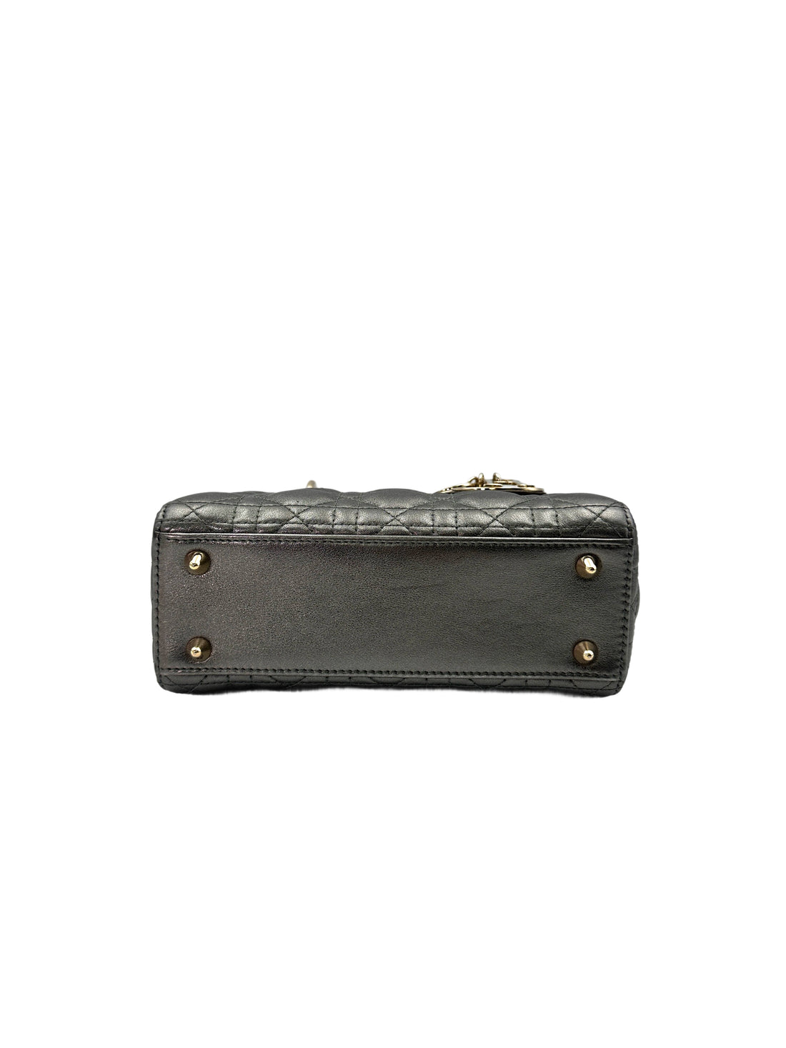 Christian Dior Lady Dior Metallic Grey Cannage Leather Handle Bag With Gold Charms DR664