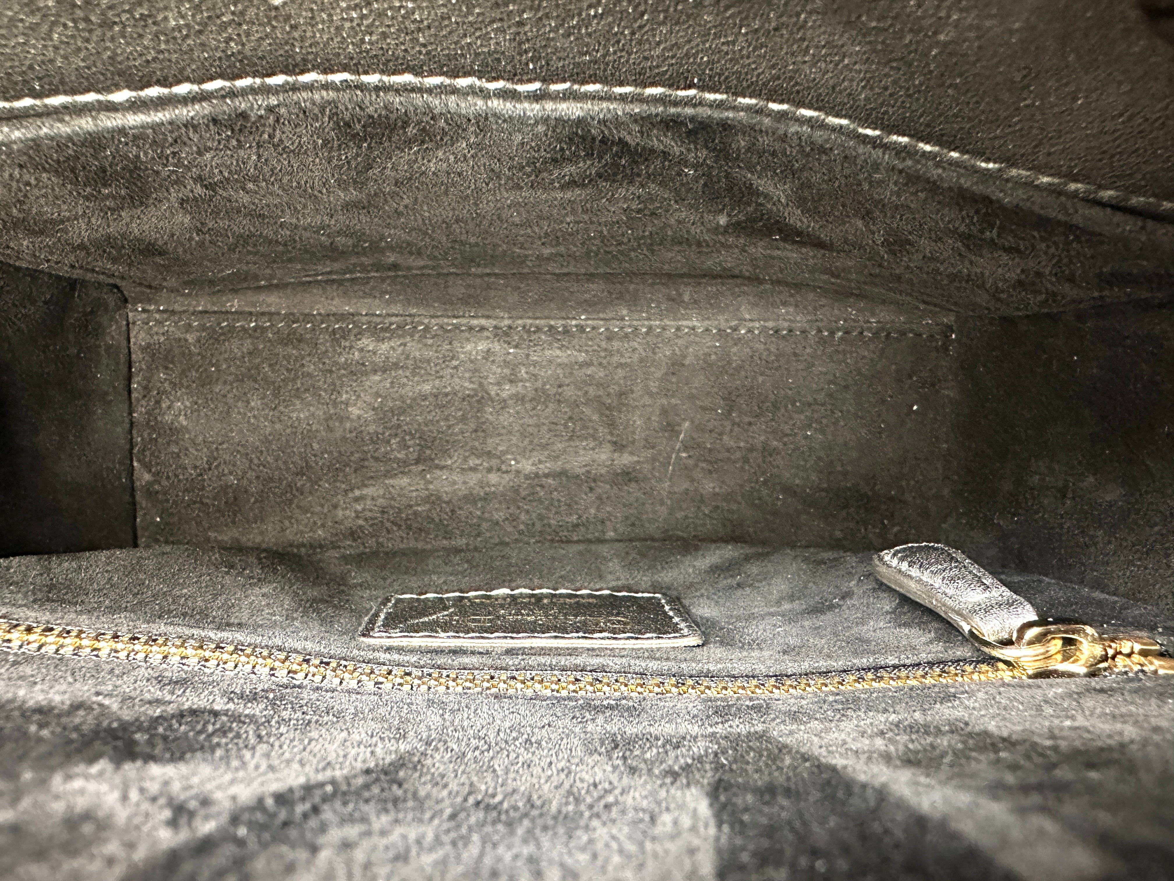 Christian Dior Lady Dior Metallic Grey Cannage Leather Handle Bag With Gold Charms DR664