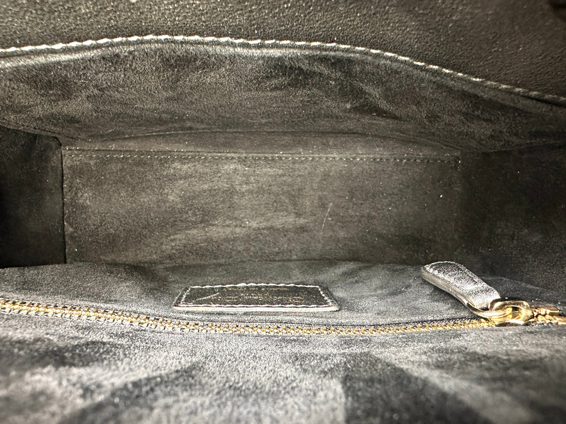 Christian Dior Lady Dior Metallic Grey Cannage Leather Handle Bag With Gold Charms DR664