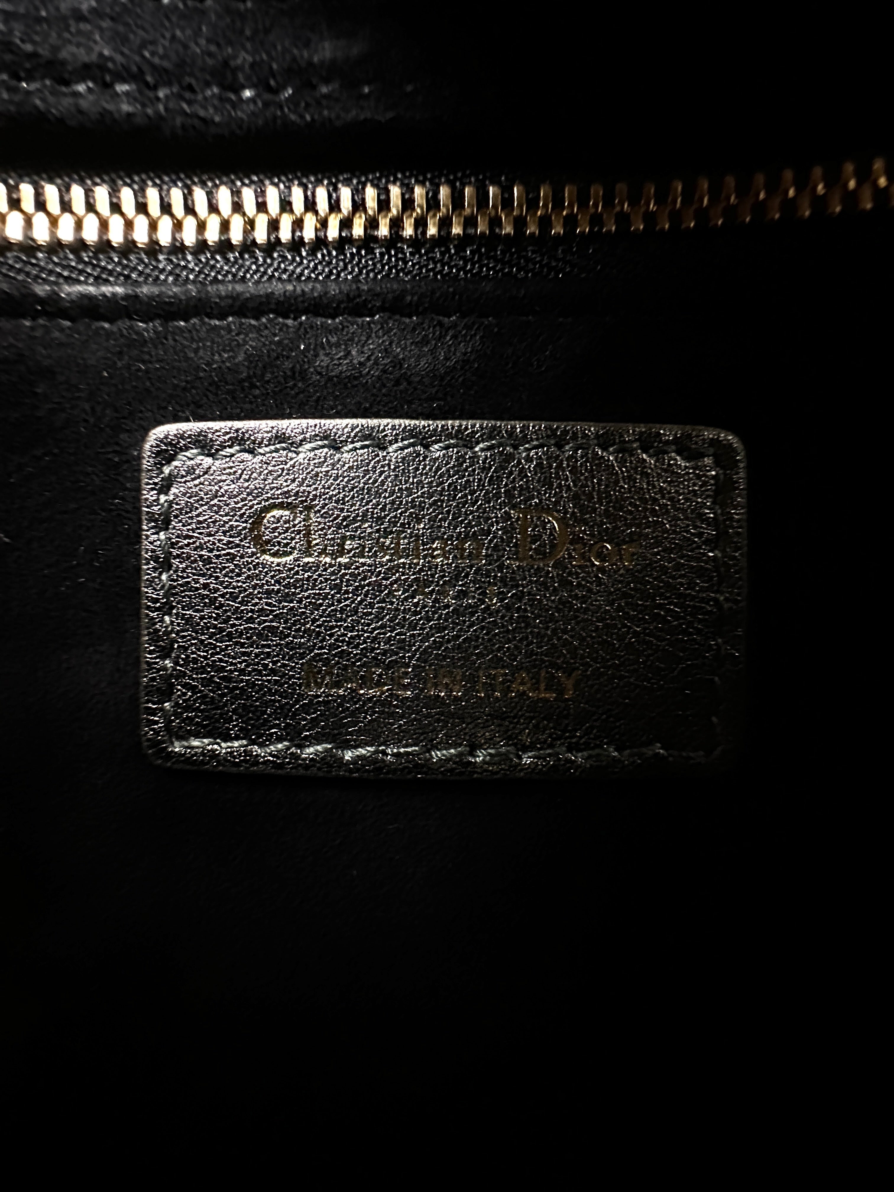 Christian Dior Lady Dior Metallic Grey Cannage Leather Handle Bag With Gold Charms DR664