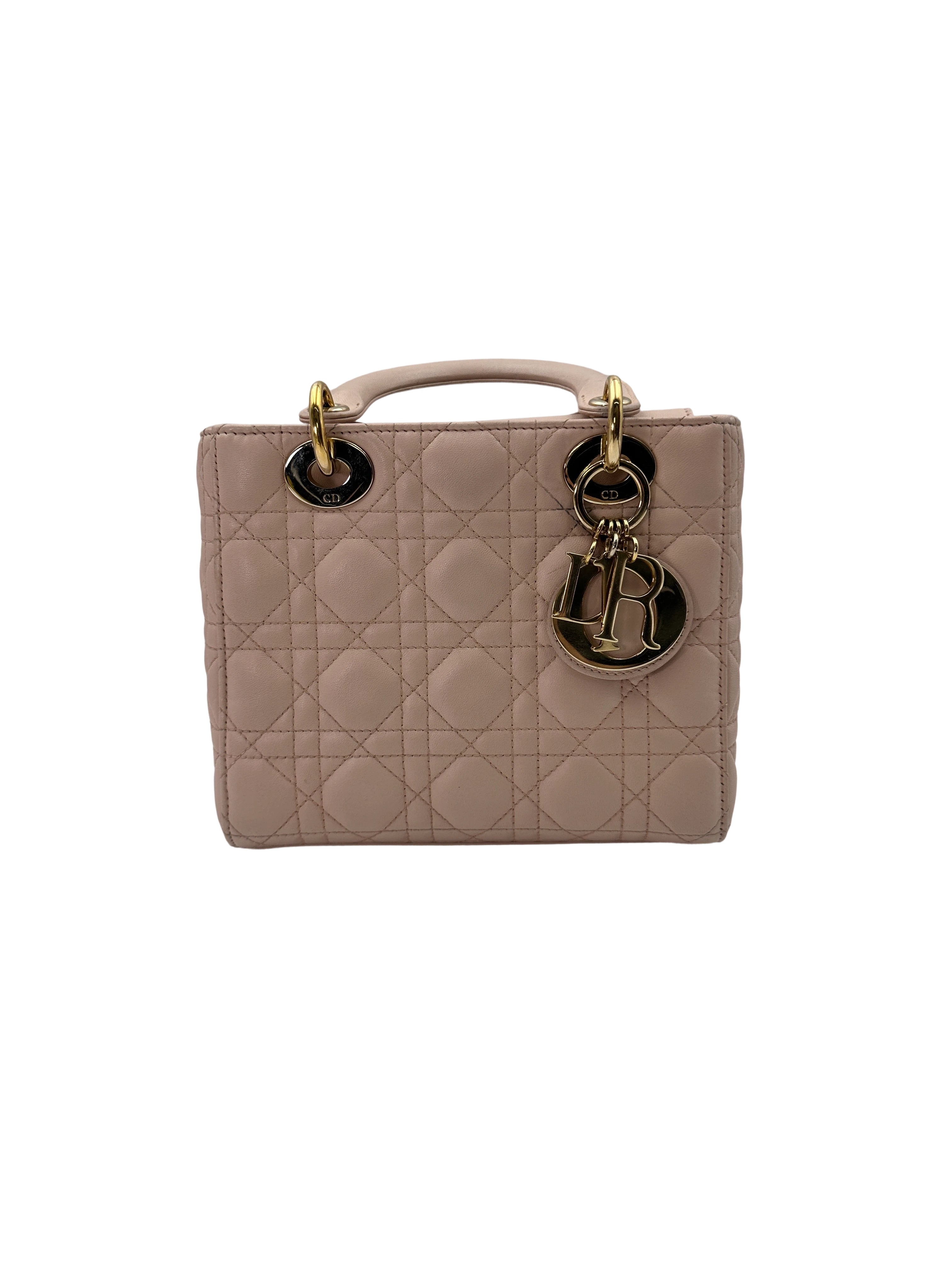 Christian Dior Lady Dior Pink Cannage Leather Handle Bag With  Customizable Shoulder Strap DR654