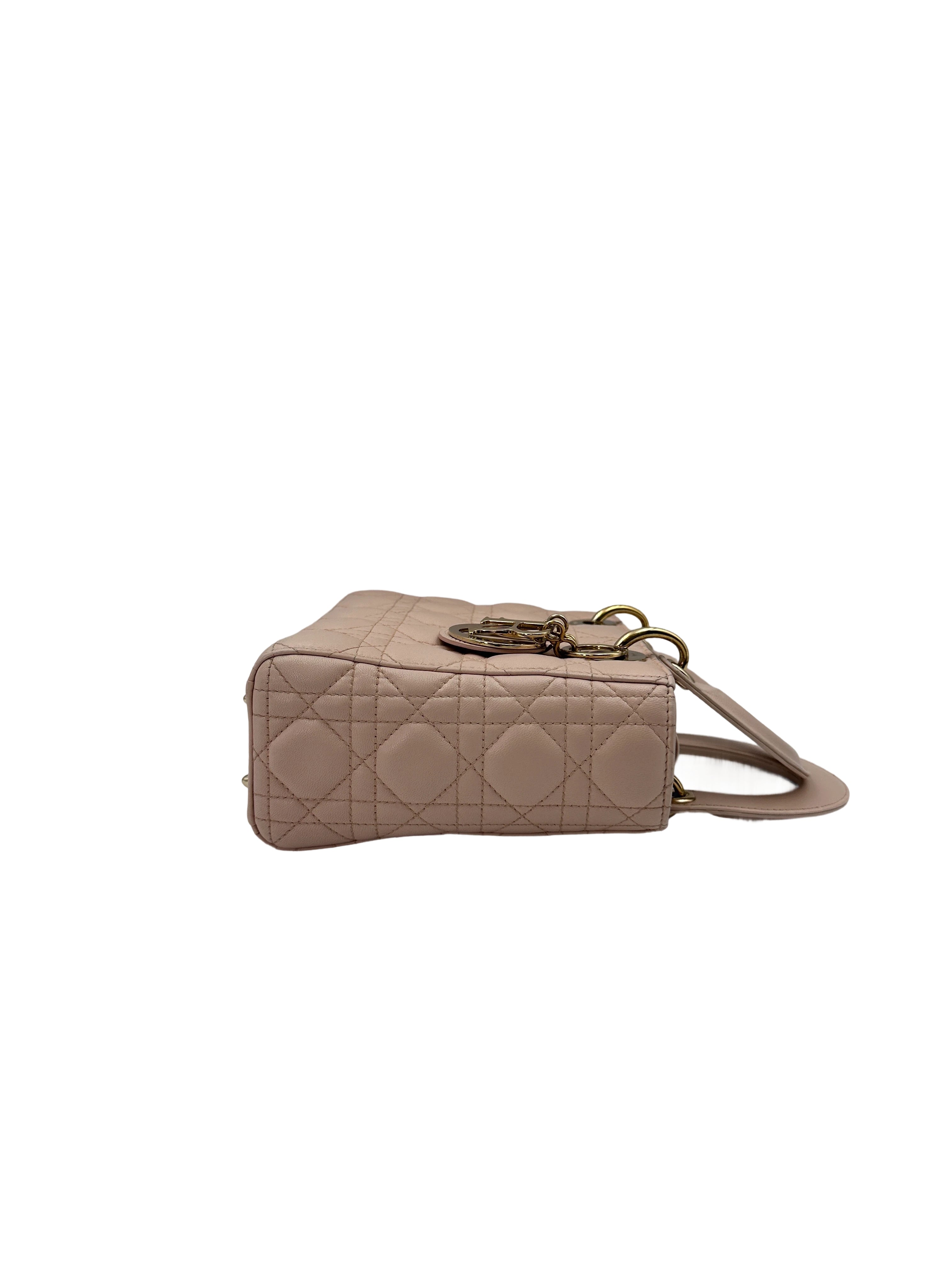 Christian Dior Lady Dior Pink Cannage Leather Handle Bag With  Customizable Shoulder Strap DR654