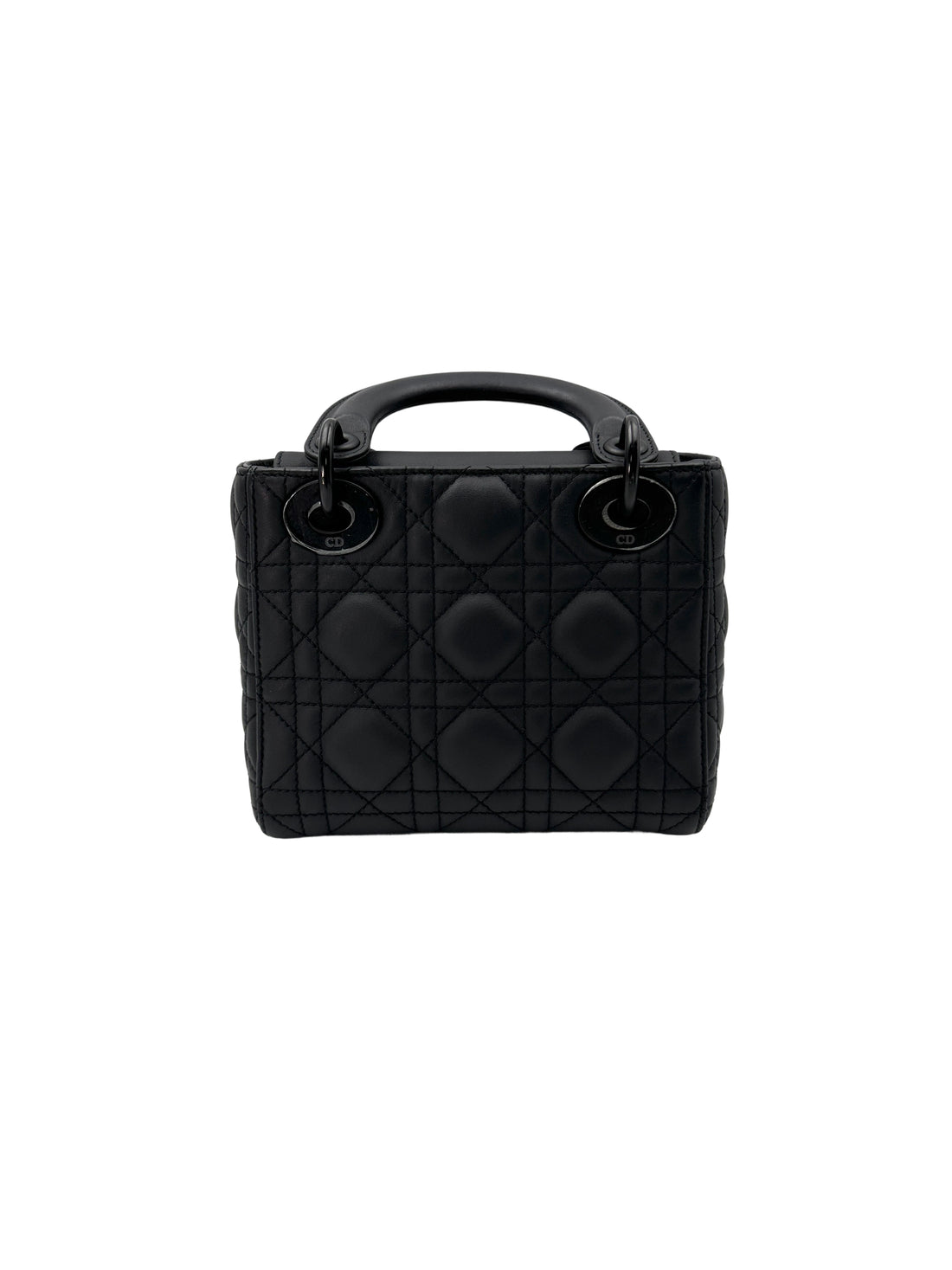 Christian Dior Lady Dior Black Ultramatte Cannage Leather Handle Bag With Tonal Charms DR656