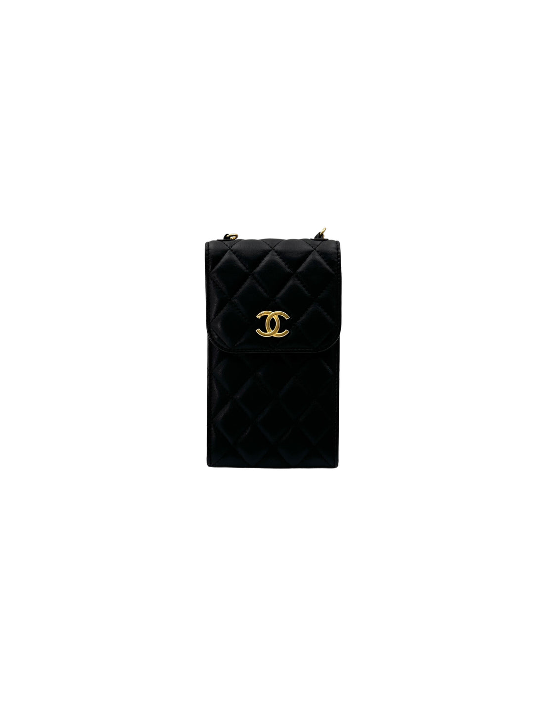 Chanel Black Quilted Lambskin Phone Holder With Pearl Chain(31***28) CC1716