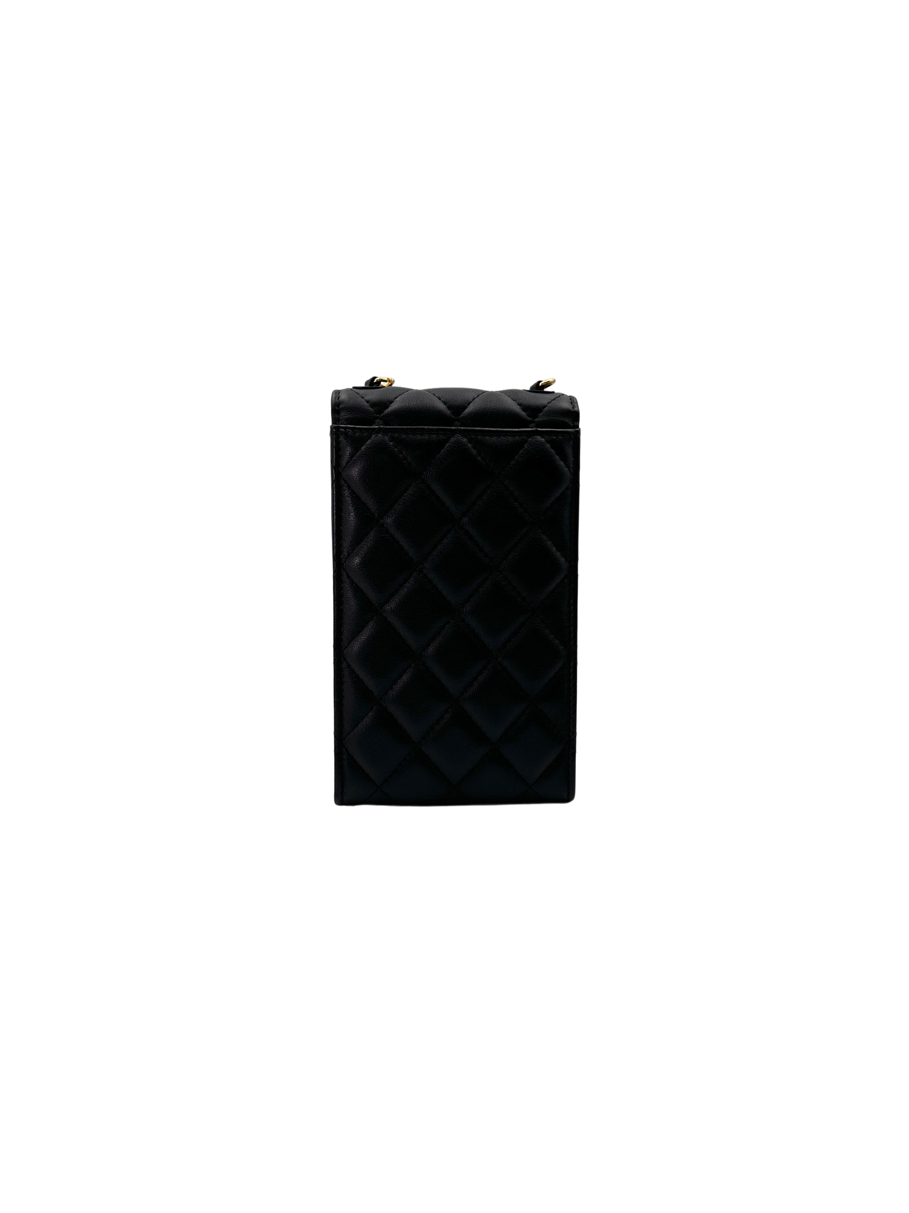 Chanel Black Quilted Lambskin Phone Holder With Pearl Chain(31***28) CC1716