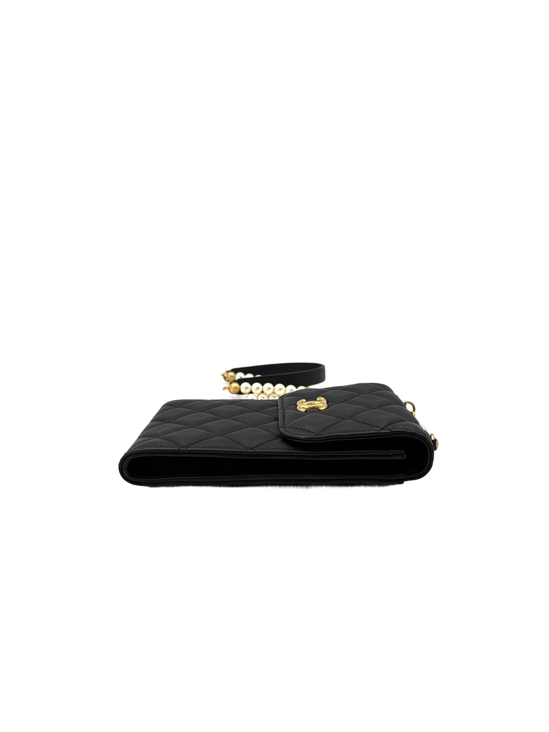 Chanel Black Quilted Lambskin Phone Holder With Pearl Chain(31***28) CC1716