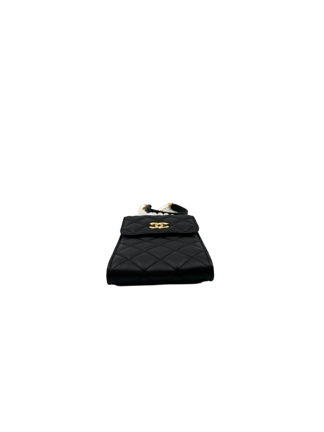 Chanel Black Quilted Lambskin Phone Holder With Pearl Chain(31***28) CC1716