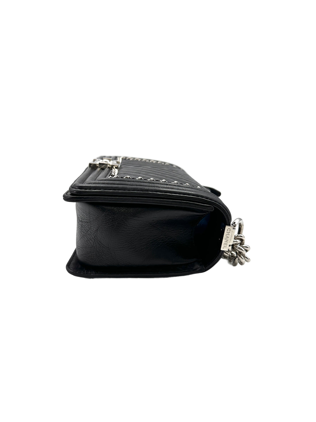 Chanel LeBoy Black Chevron Quilted Leather Chain Around Flap Bag With Silver Buckle(24***18) CC1720