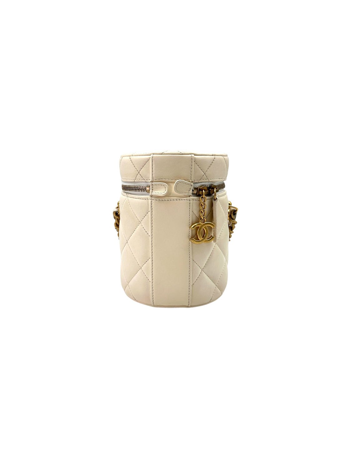 Chanel 21B White Quilted Leather Vanity Case With Gold Hardware(T3***AG) IRIS136
