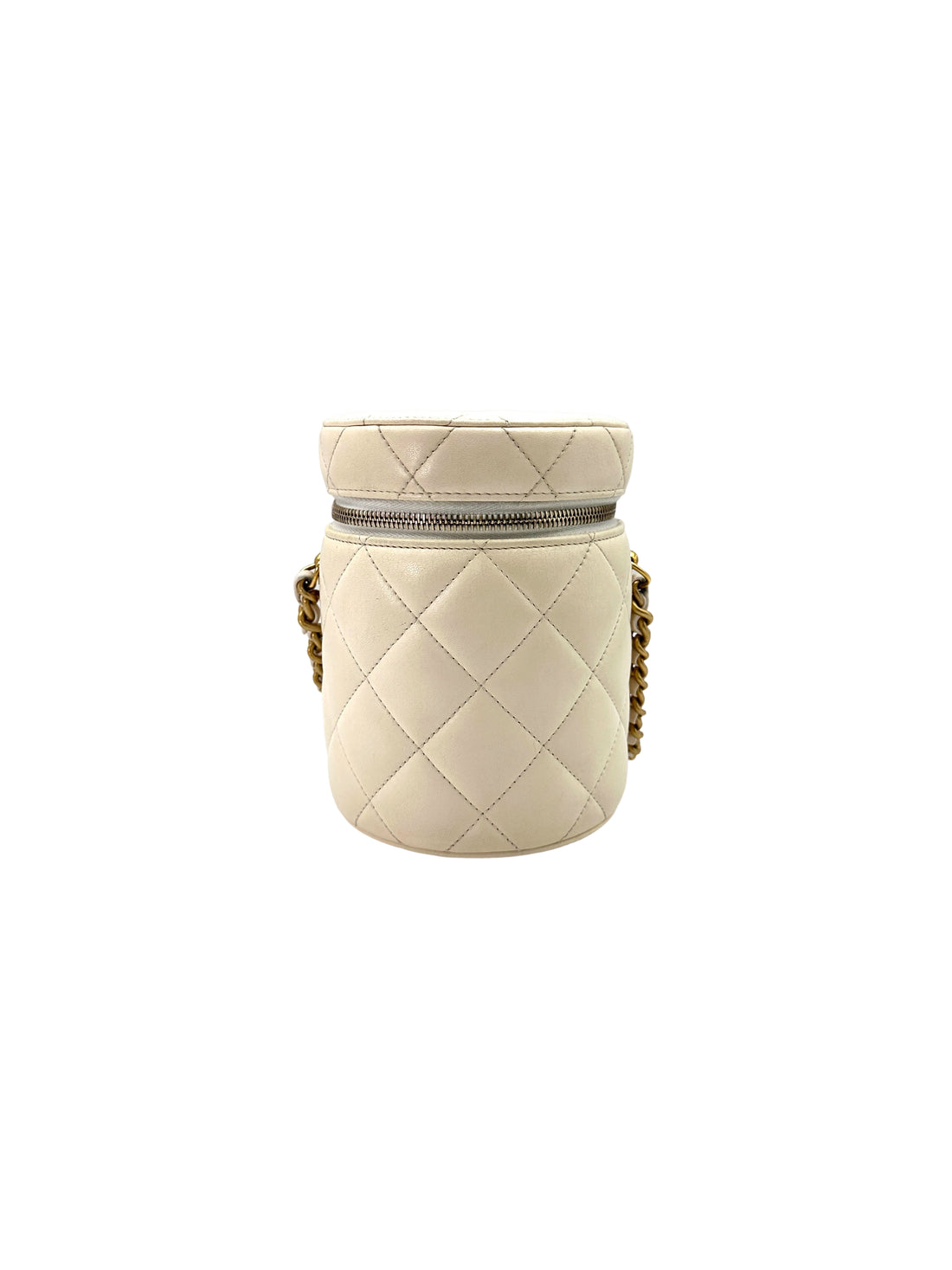 Chanel 21B White Quilted Leather Vanity Case With Gold Hardware(T3***AG) IRIS136