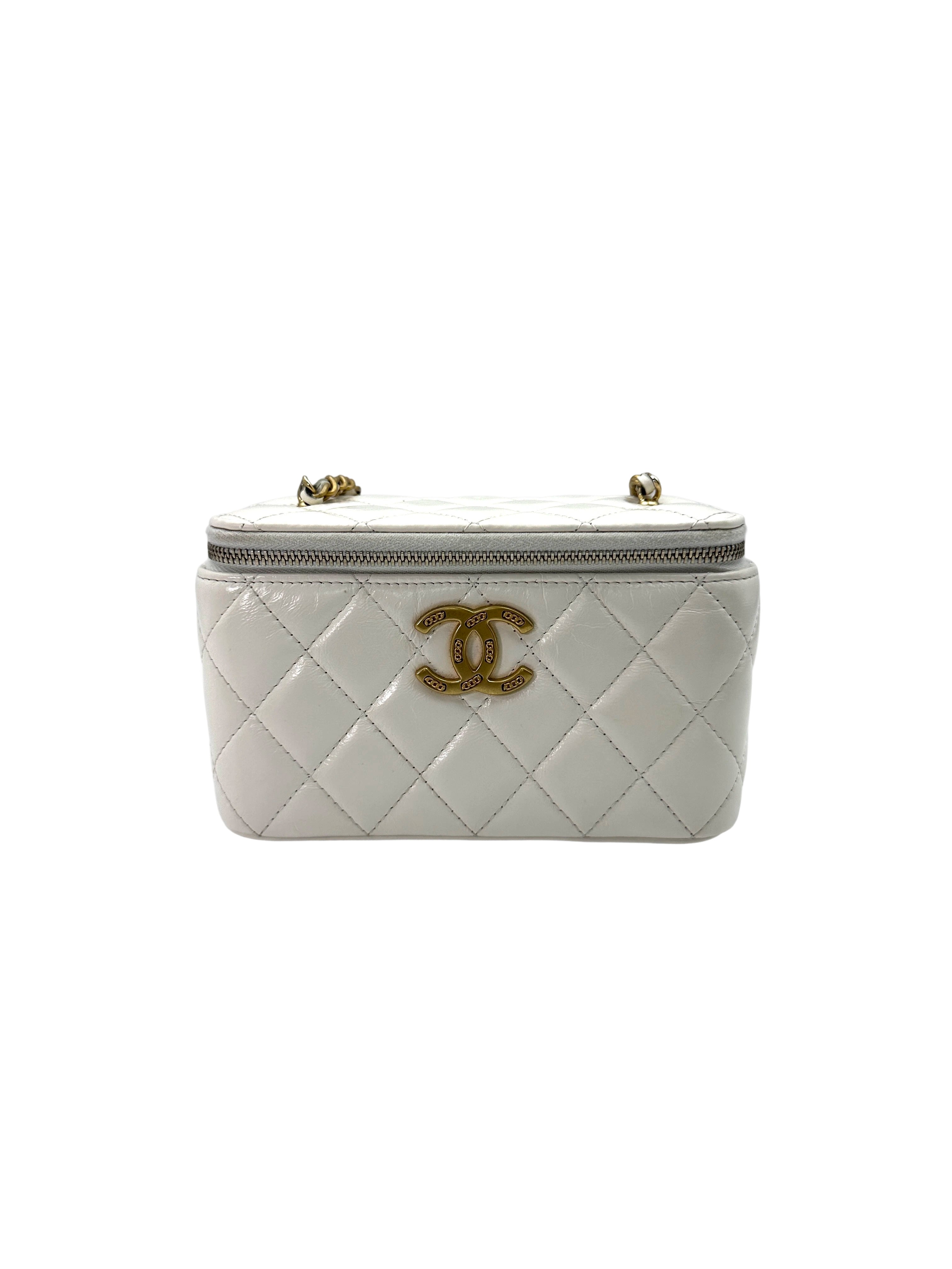 Chanel White Quilted Calfskin Vanity Case With Gold Hardware(E1***U2) CC1723