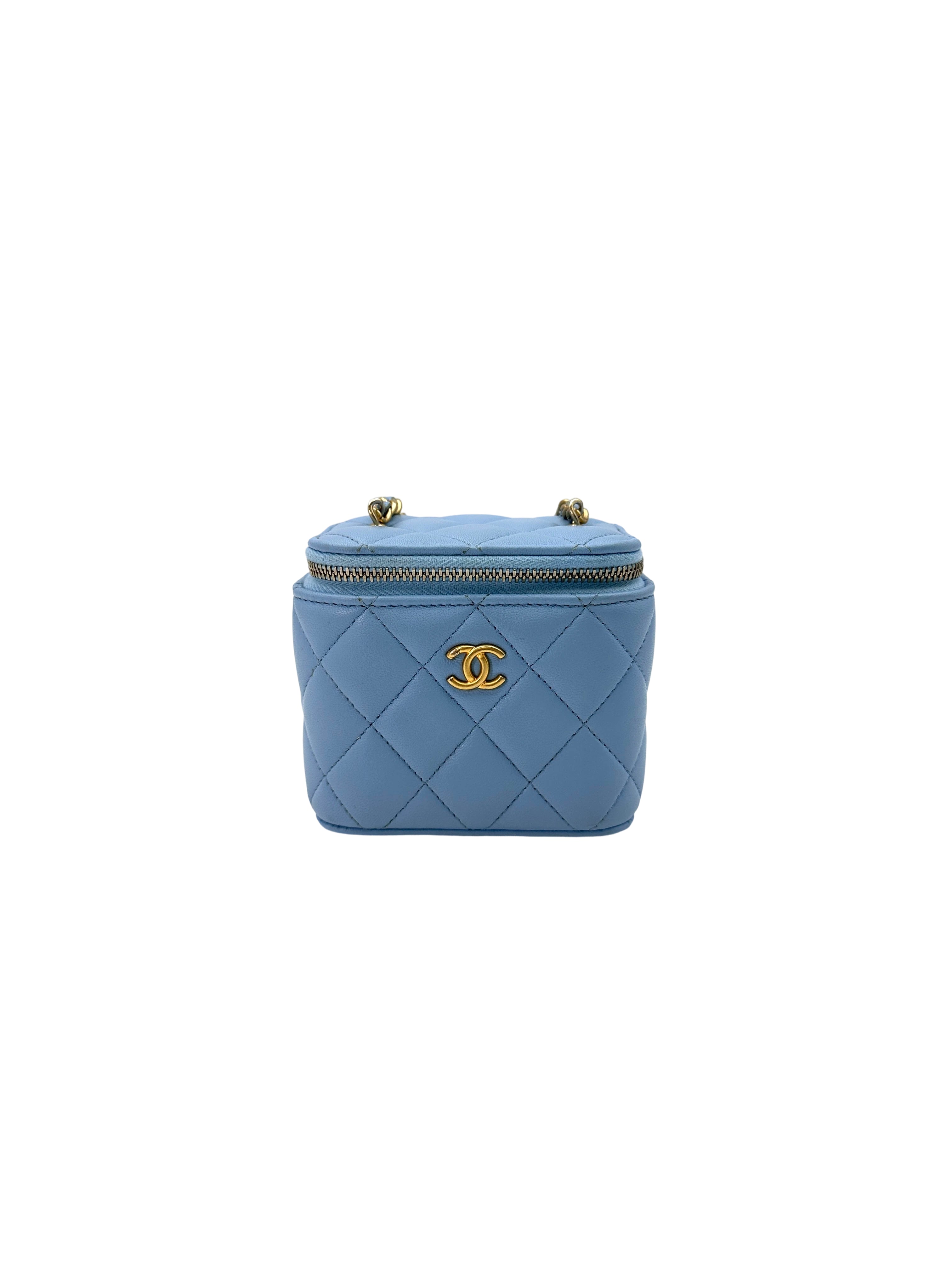 Chanel 22S Blue Quited Lambskin Vanity Case With Gold Hardware(31***39) CC1722