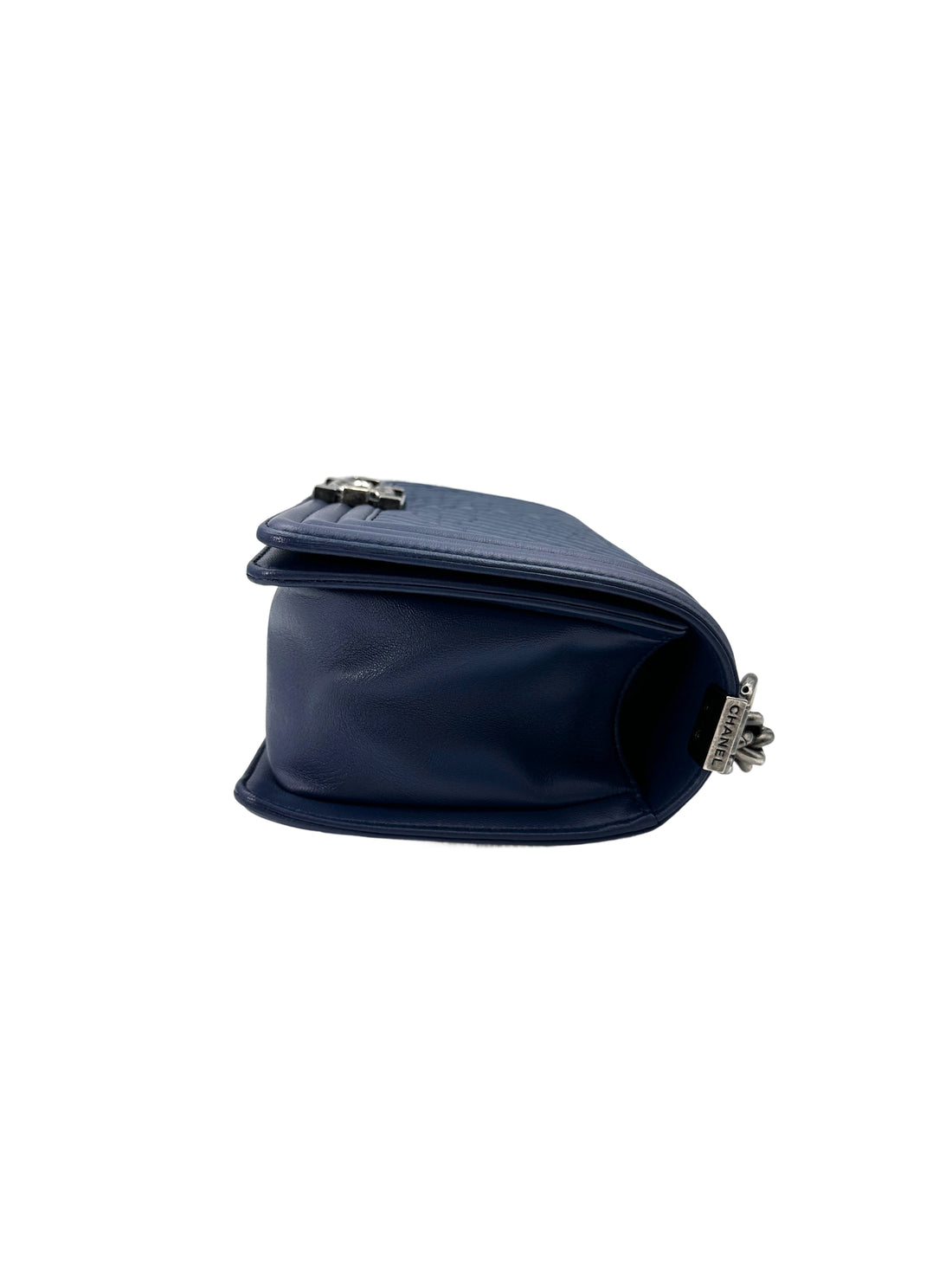 Chanel LeBoy Blue Chevron Quilted Lambskin Medium Size Flap Bag With Silver Buckle(20***32) CC1726