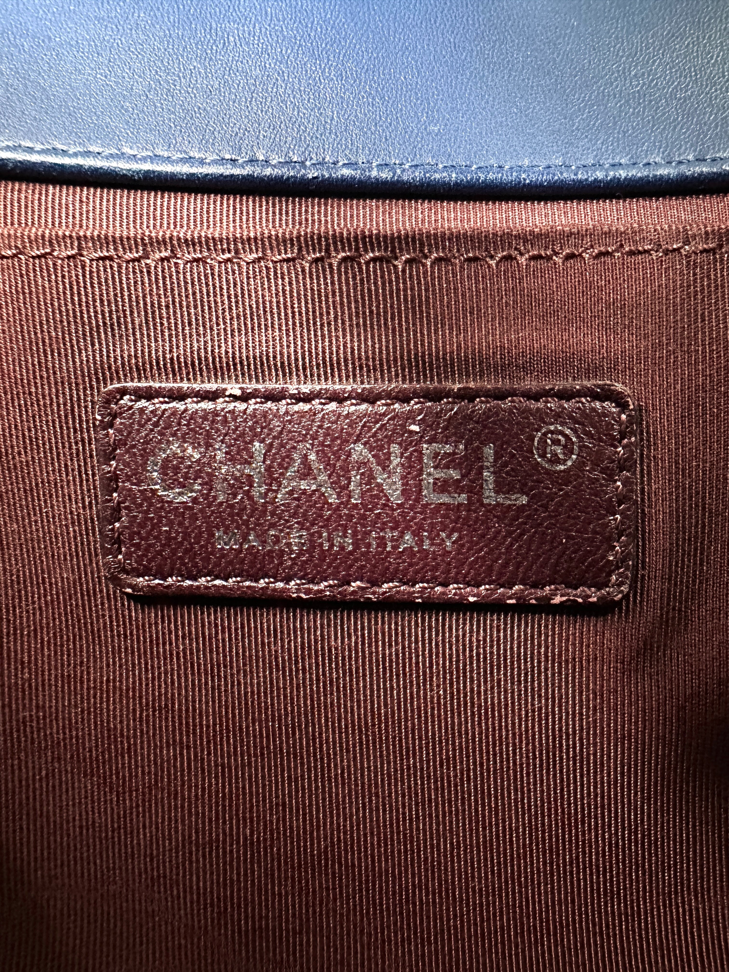 Chanel LeBoy Blue Chevron Quilted Lambskin Medium Size Flap Bag With Silver Buckle(20***32) CC1726