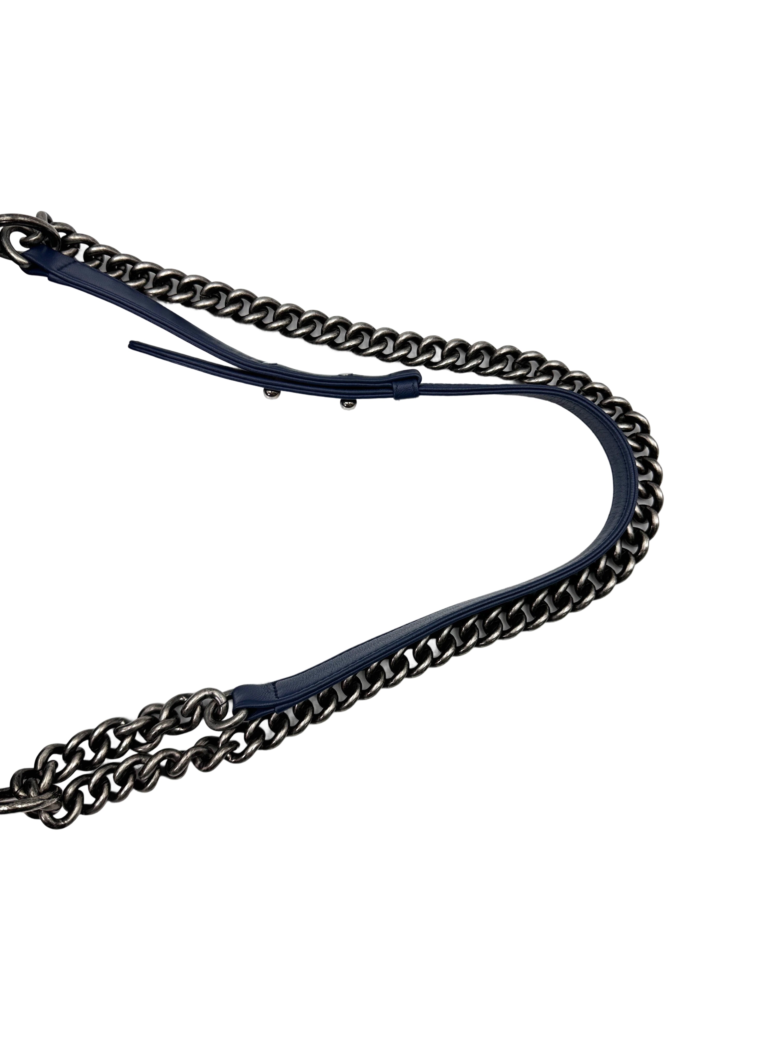 Chanel LeBoy Blue Chevron Quilted Lambskin Medium Size Flap Bag With Silver Buckle(20***32) CC1726