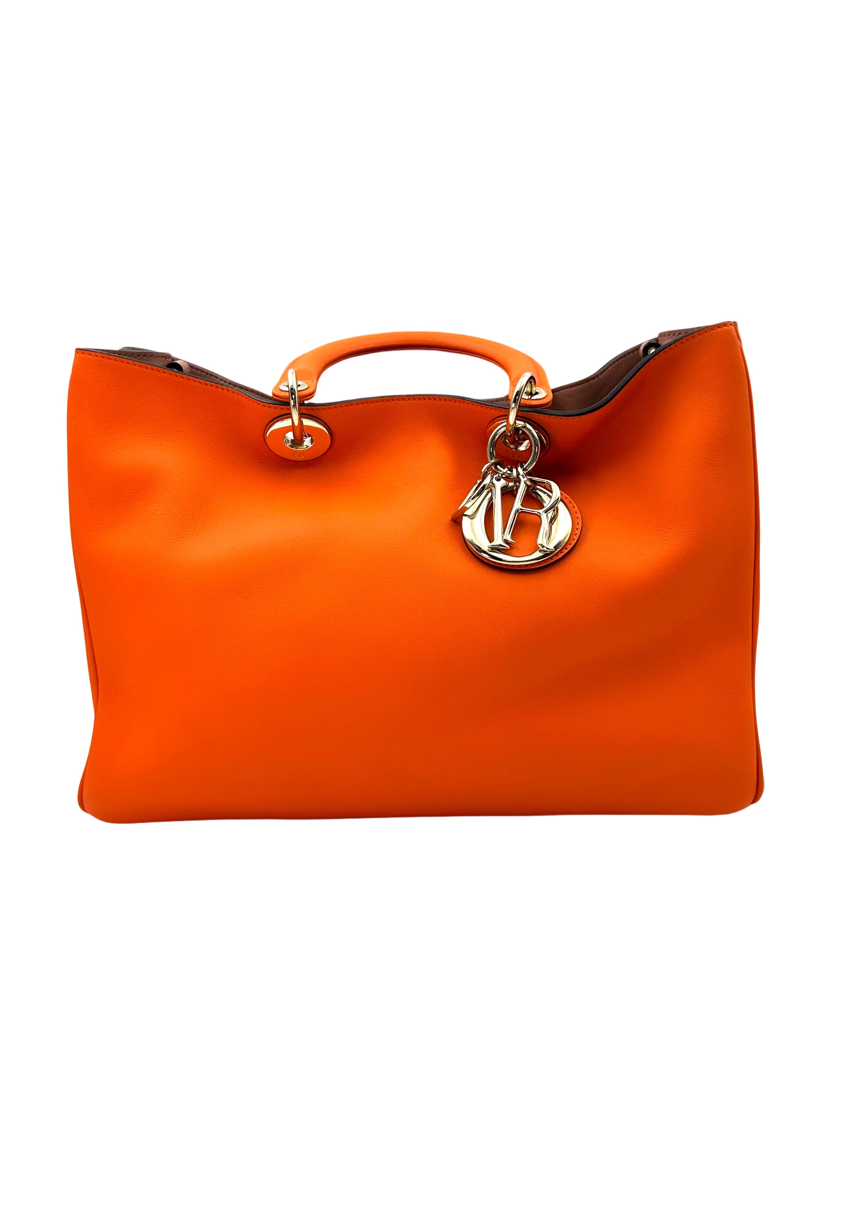 Christian Dior Diorissimo Orange Leather Handle Bag With Pouch DR657