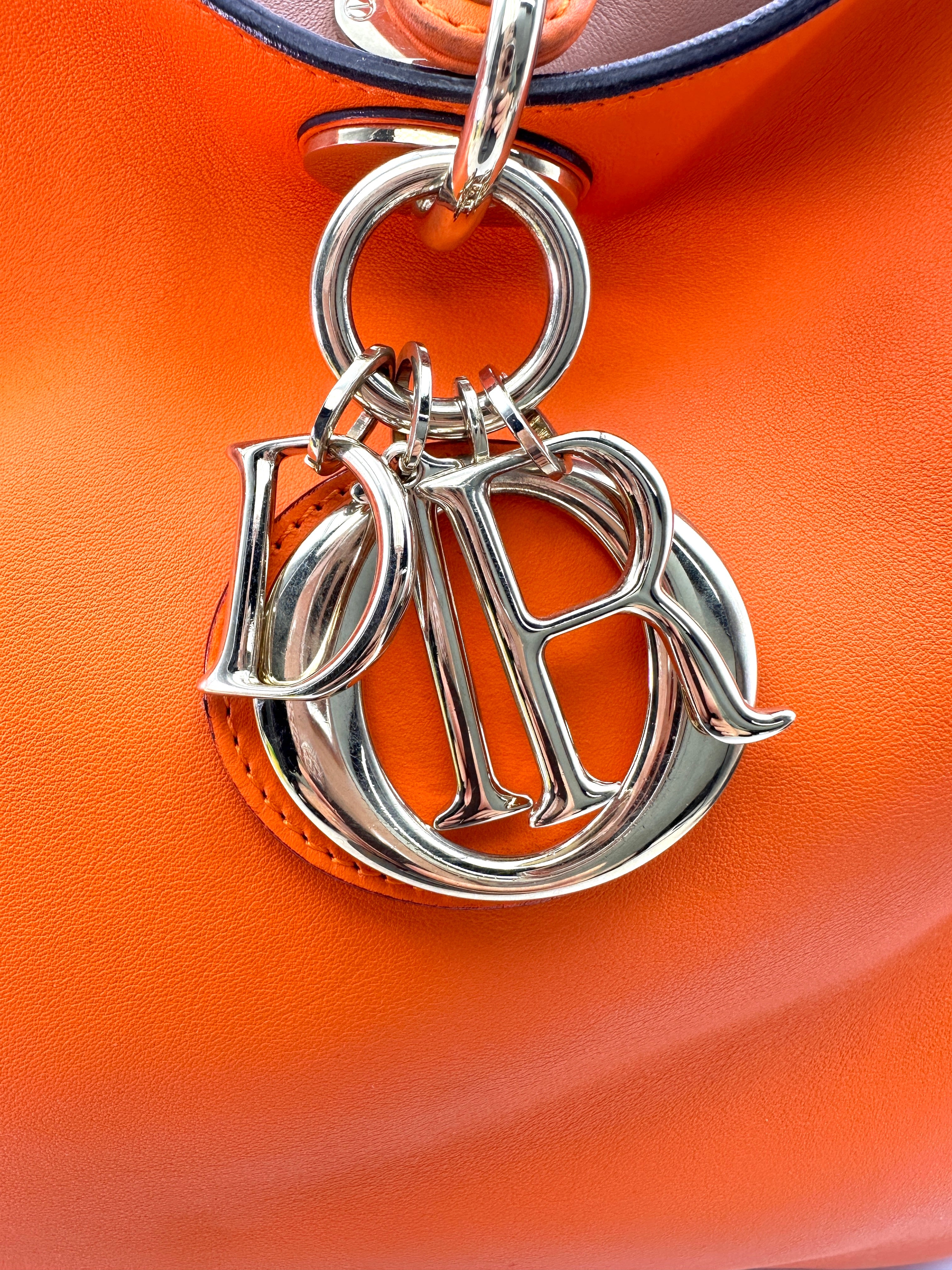 Christian Dior Diorissimo Orange Leather Handle Bag With Pouch DR657