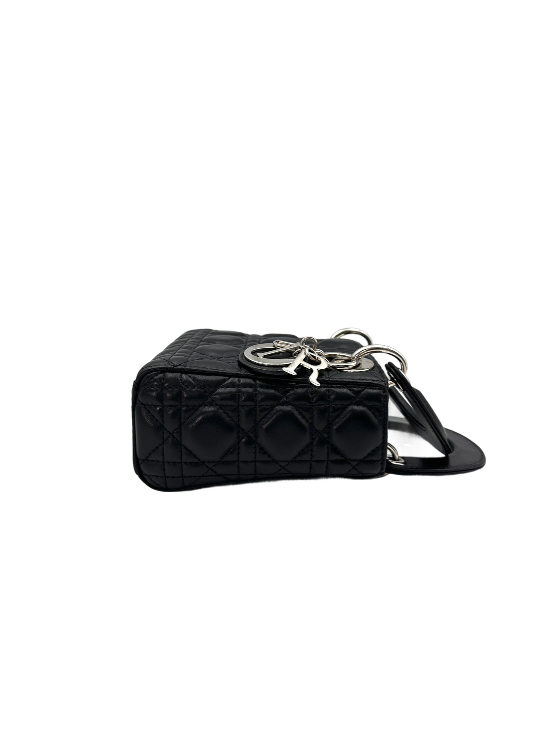 Christian Dior Lady Dior Black Cannage Leather Handle Bag With Silver Charms DR660