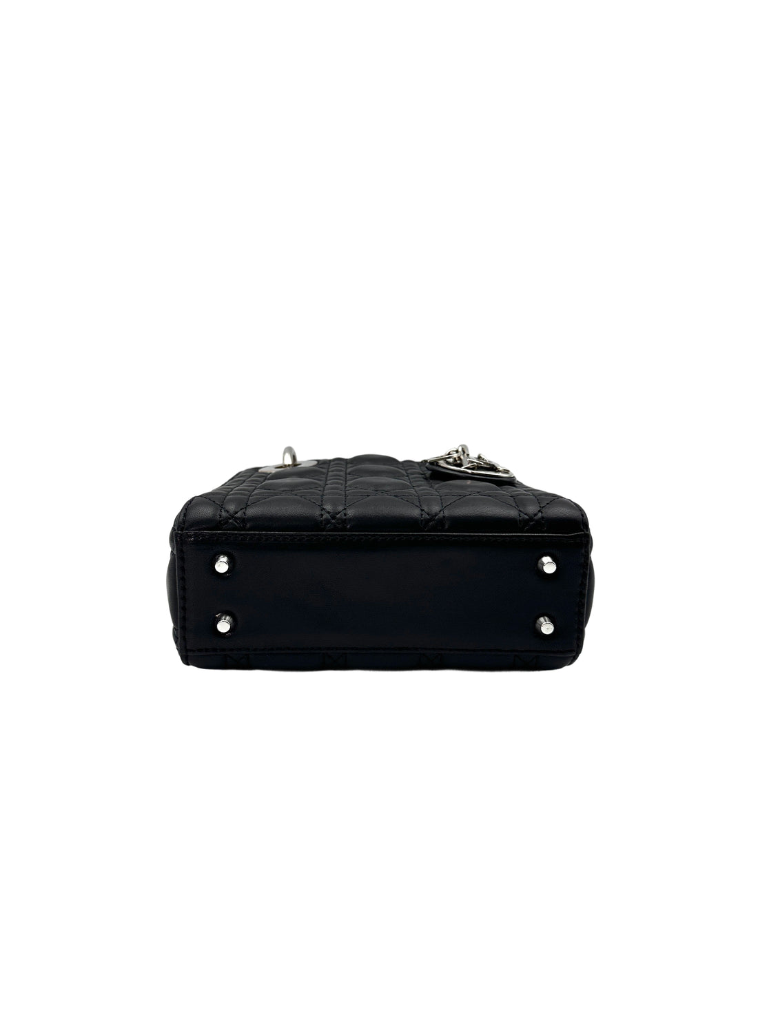 Christian Dior Lady Dior Black Cannage Leather Handle Bag With Silver Charms DR660