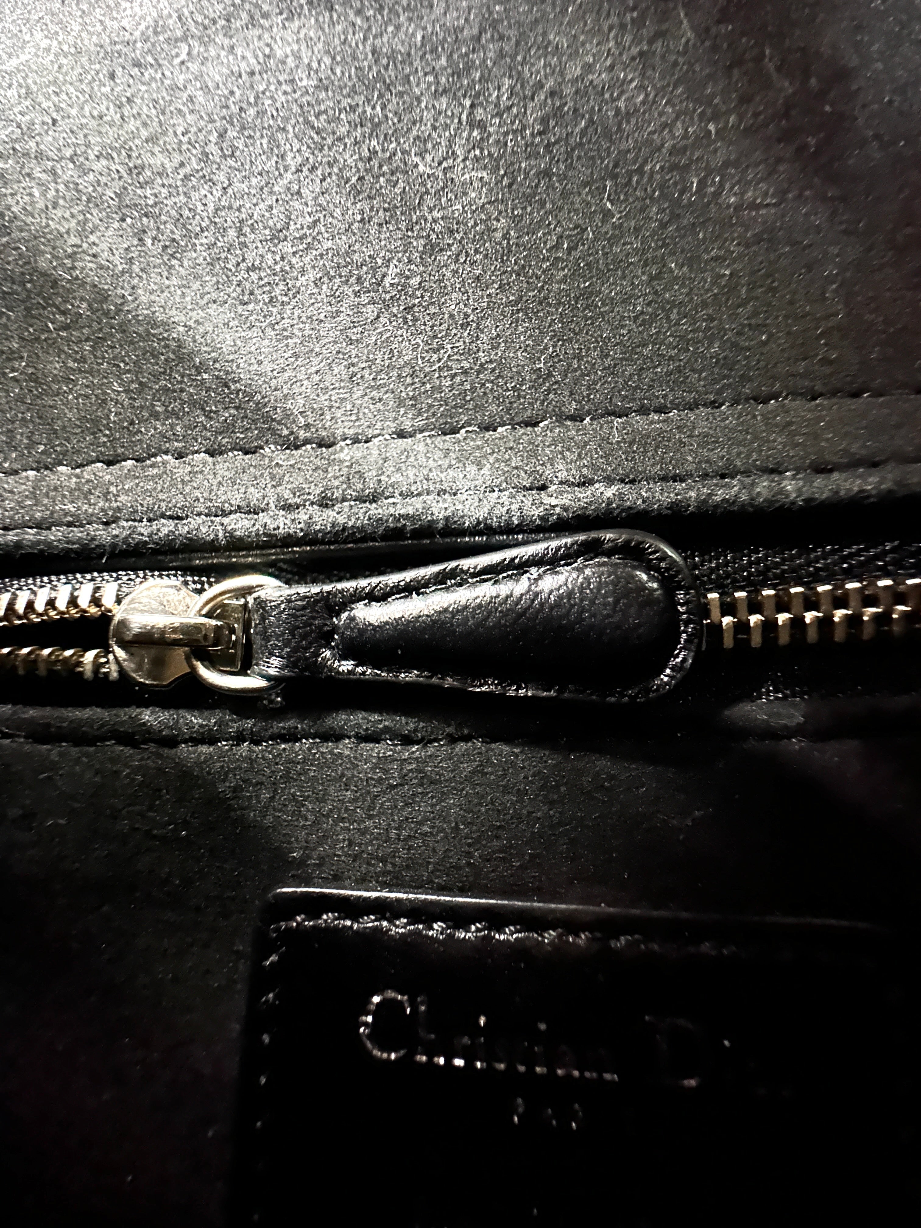 Christian Dior Lady Dior Black Cannage Leather Handle Bag With Silver Charms DR660