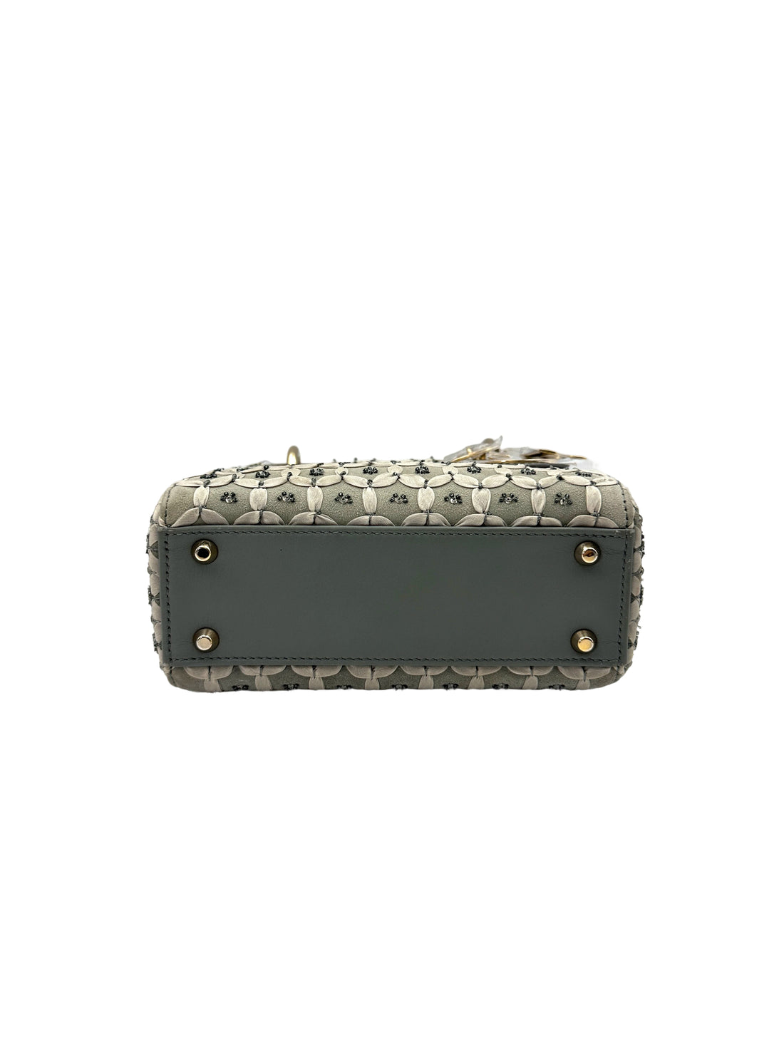 Christian Dior Lady Dior Grey Embroidery Handle Bag With Gold Charms DR658