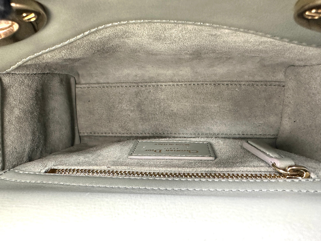 Christian Dior Lady Dior Grey Embroidery Handle Bag With Gold Charms DR658