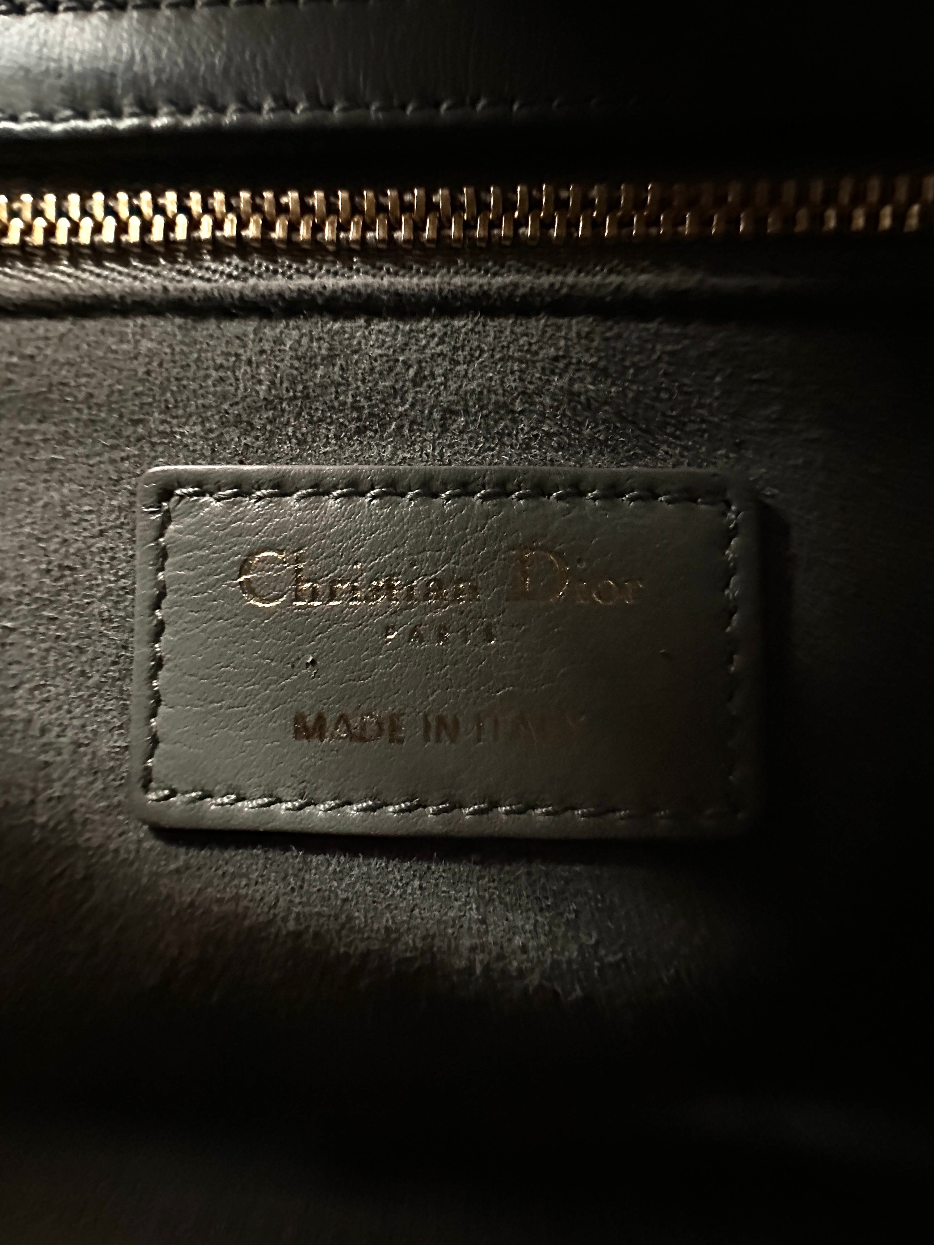 Christian Dior Lady Dior Grey Embroidery Handle Bag With Gold Charms DR658