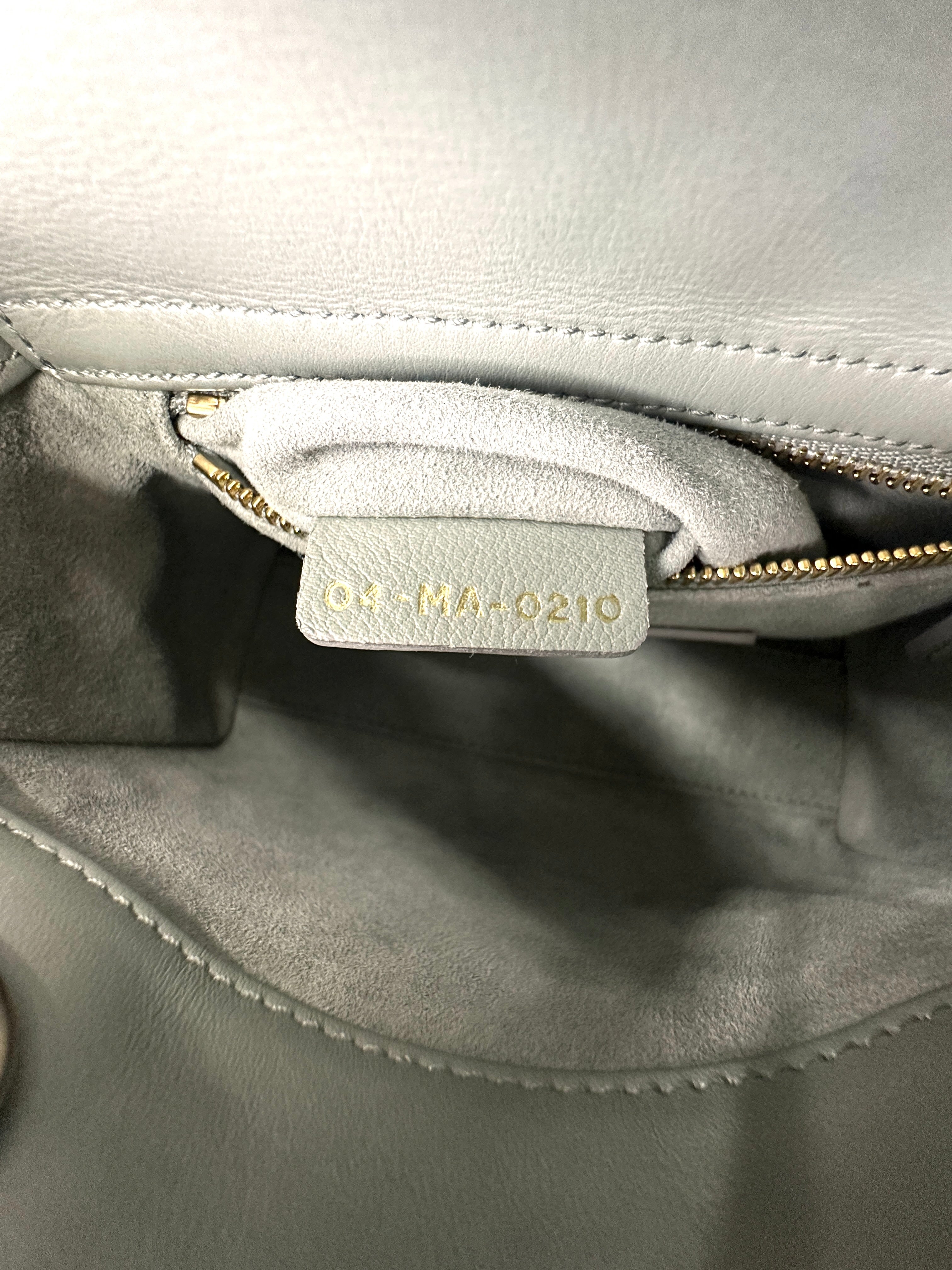 Christian Dior Lady Dior Grey Embroidery Handle Bag With Gold Charms DR658