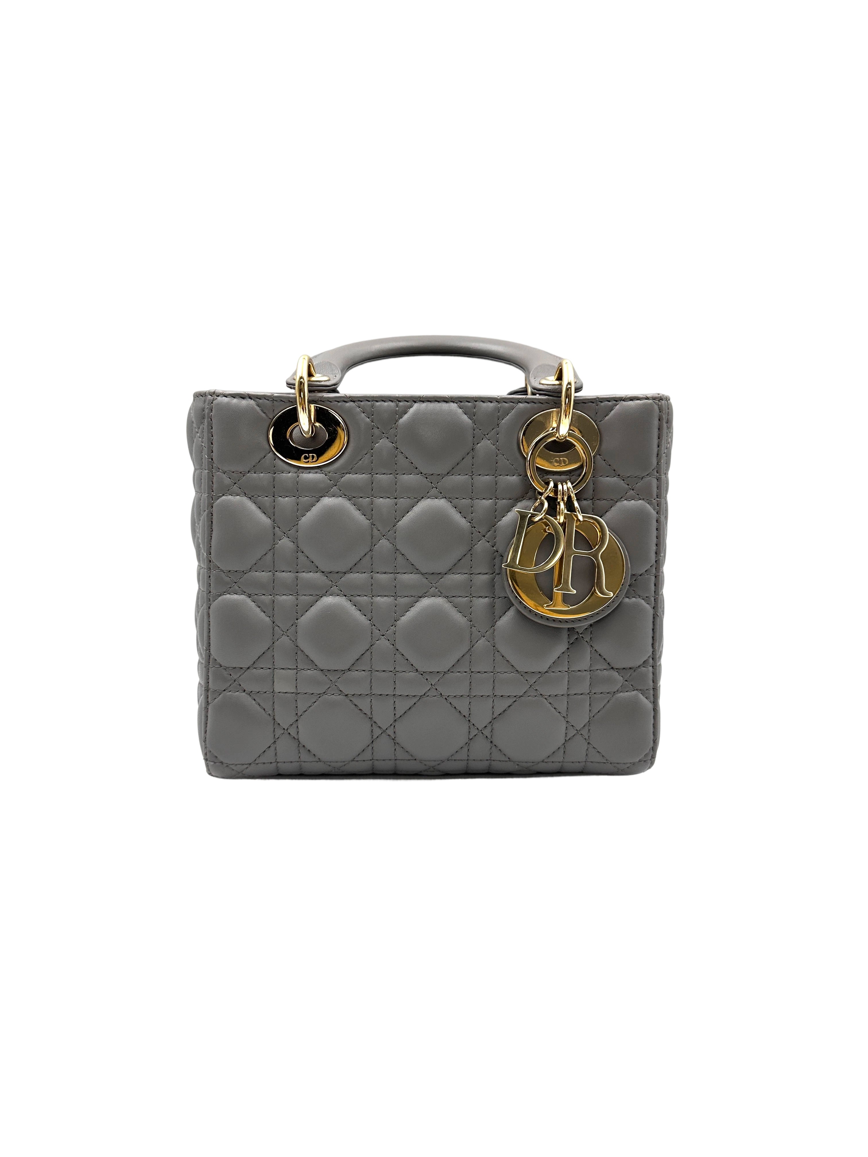 Christian Dior Lady Dior Grey Cannage Leather Handle Bag With Customizable Shoulder Strap DR662