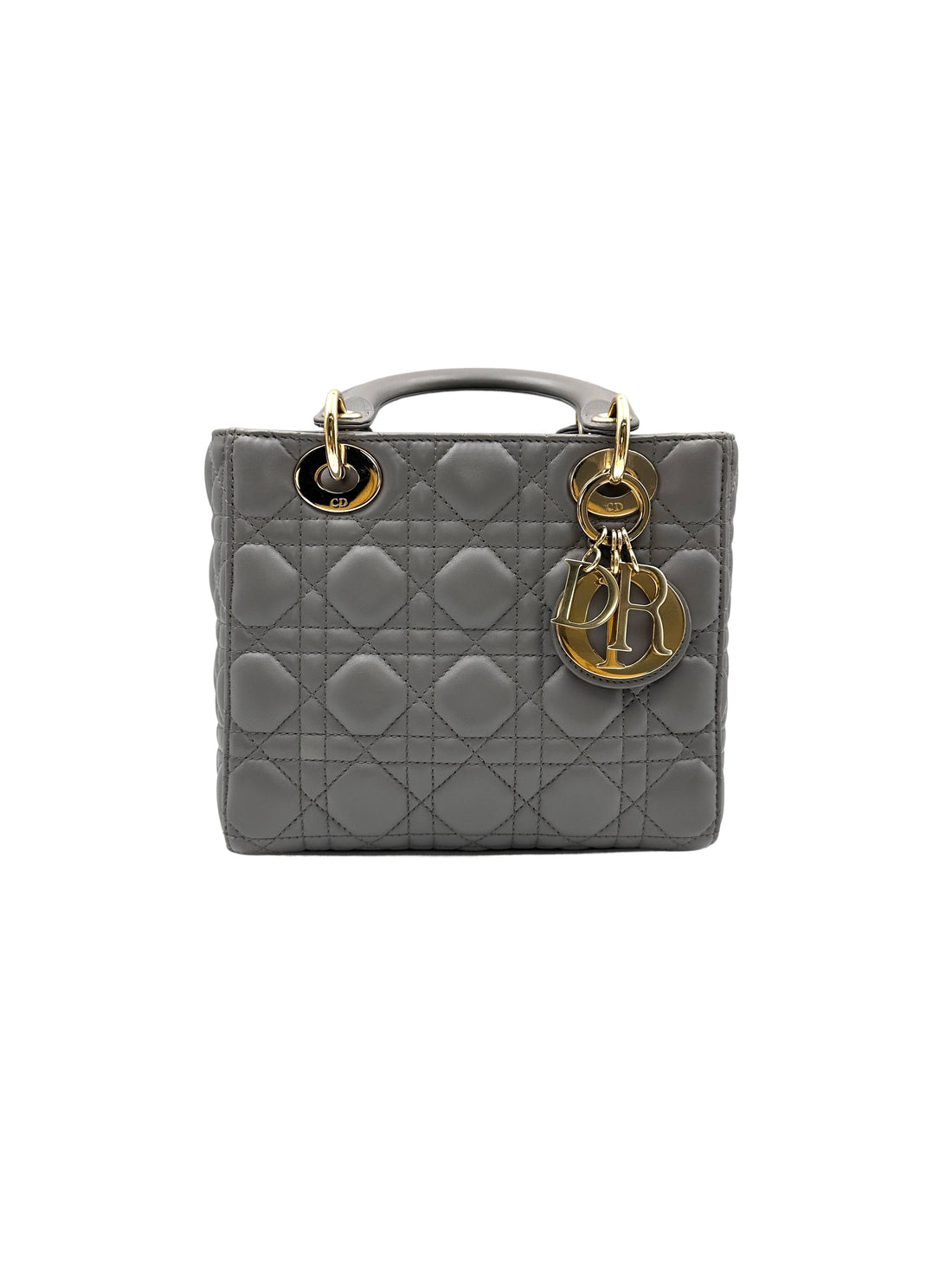 Christian Dior Lady Dior Grey Cannage Leather Handle Bag With Customizable Shoulder Strap DR662
