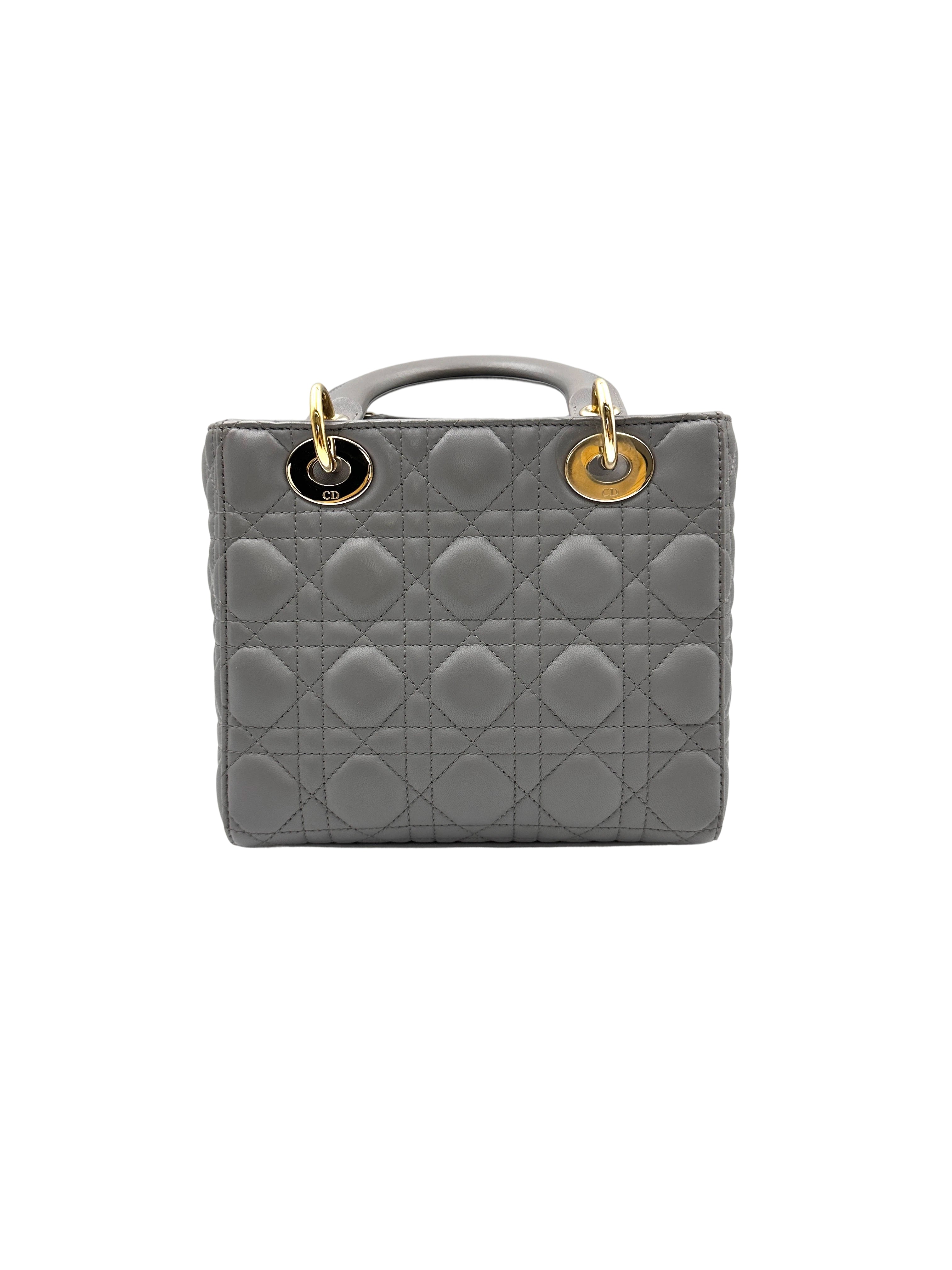 Christian Dior Lady Dior Grey Cannage Leather Handle Bag With Customizable Shoulder Strap DR662