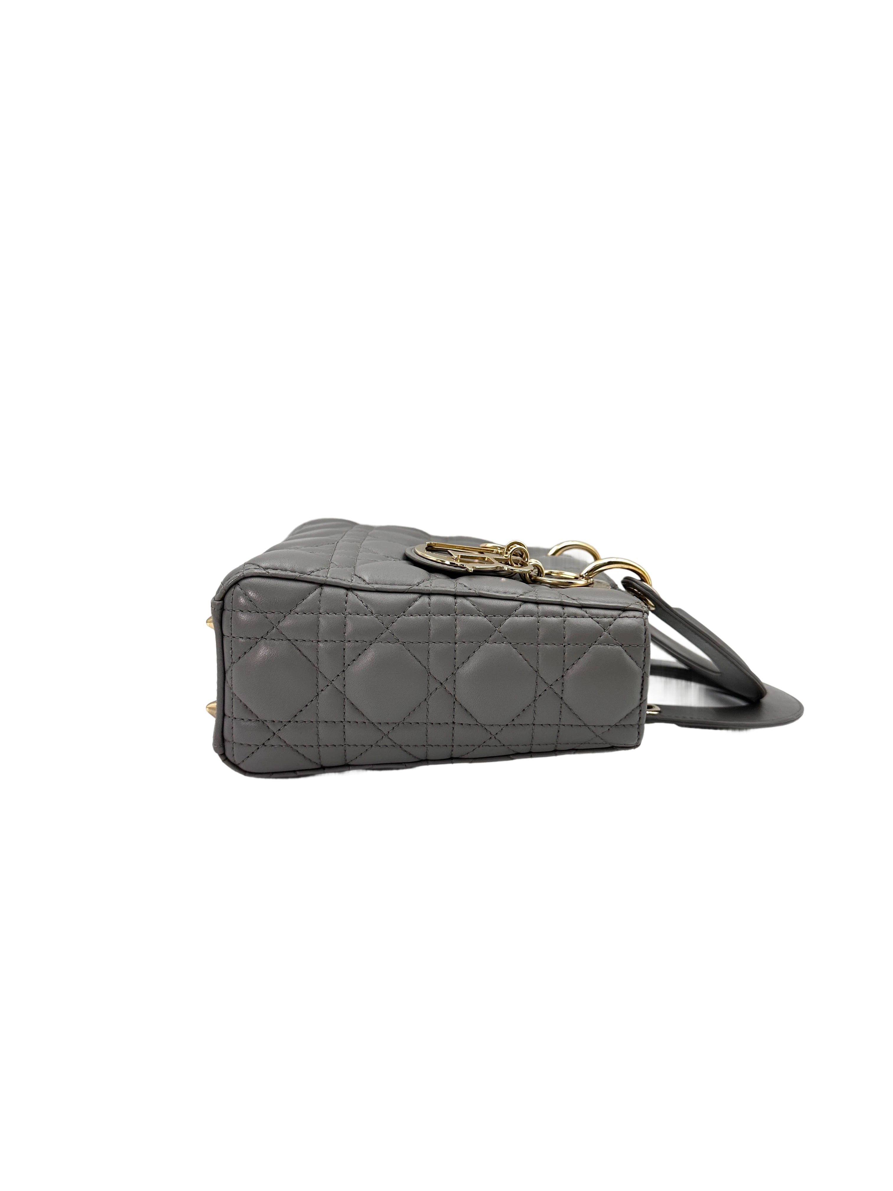 Christian Dior Lady Dior Grey Cannage Leather Handle Bag With Customizable Shoulder Strap DR662